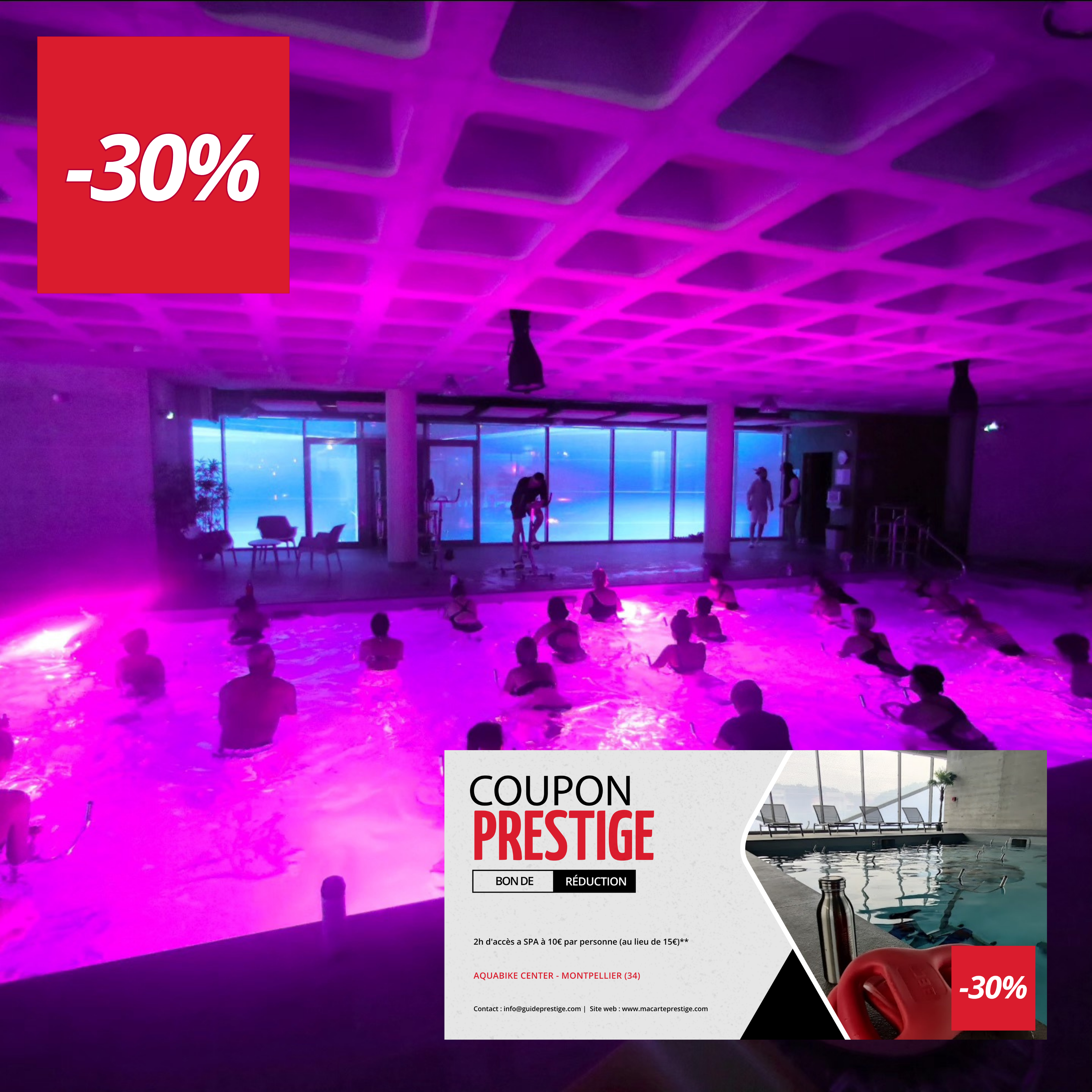 Coupon de réduction : 2h d'accès a SPA à 10€ par personne (au lieu de 15€)** - Valable à AQUABIKE CENTER - à MONTPELLIER (34)