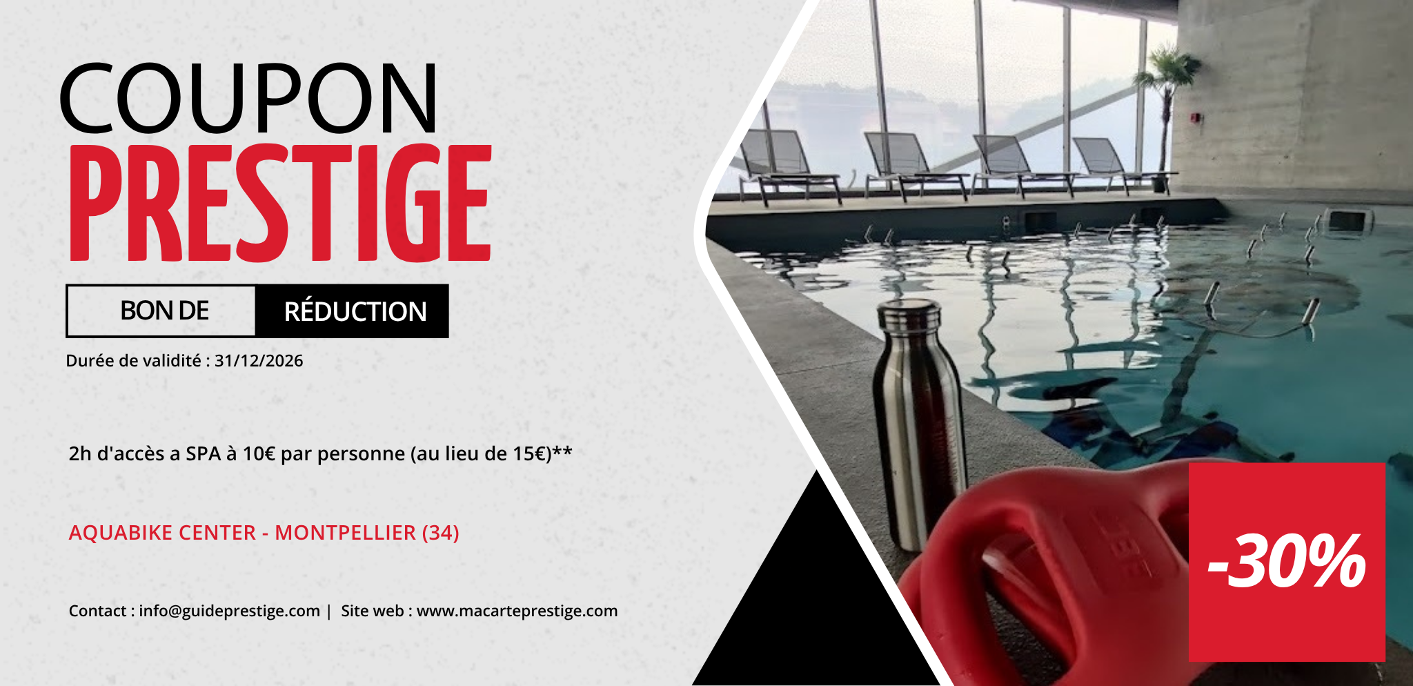 Coupon de réduction : 2h d'accès a SPA à 10€ par personne (au lieu de 15€)** - Valable à AQUABIKE CENTER - à MONTPELLIER (34)