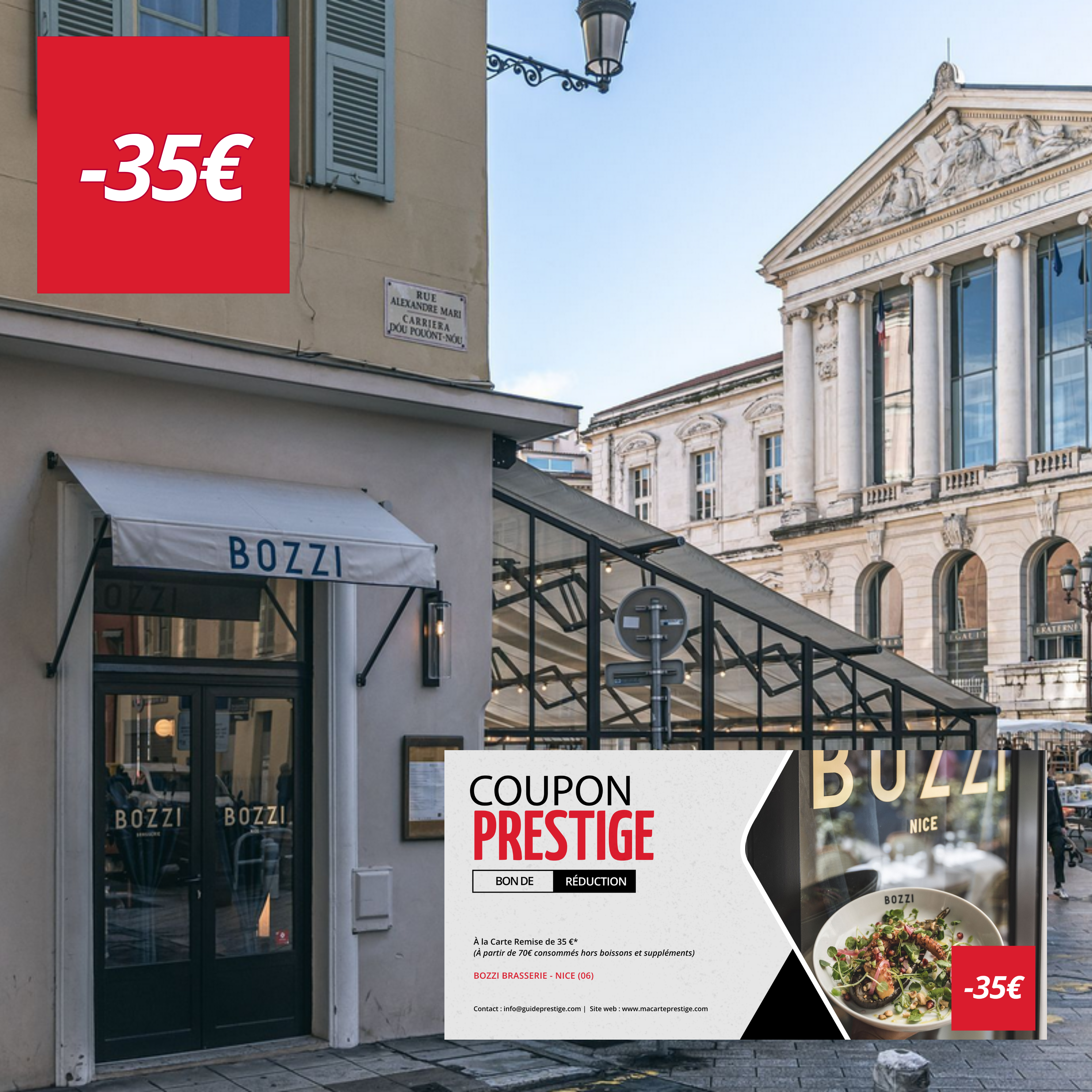 Coupon de réduction : À la Carte Remise de 35 €* - Valable chez BOZZI BRASSERIE - à NICE (06)
