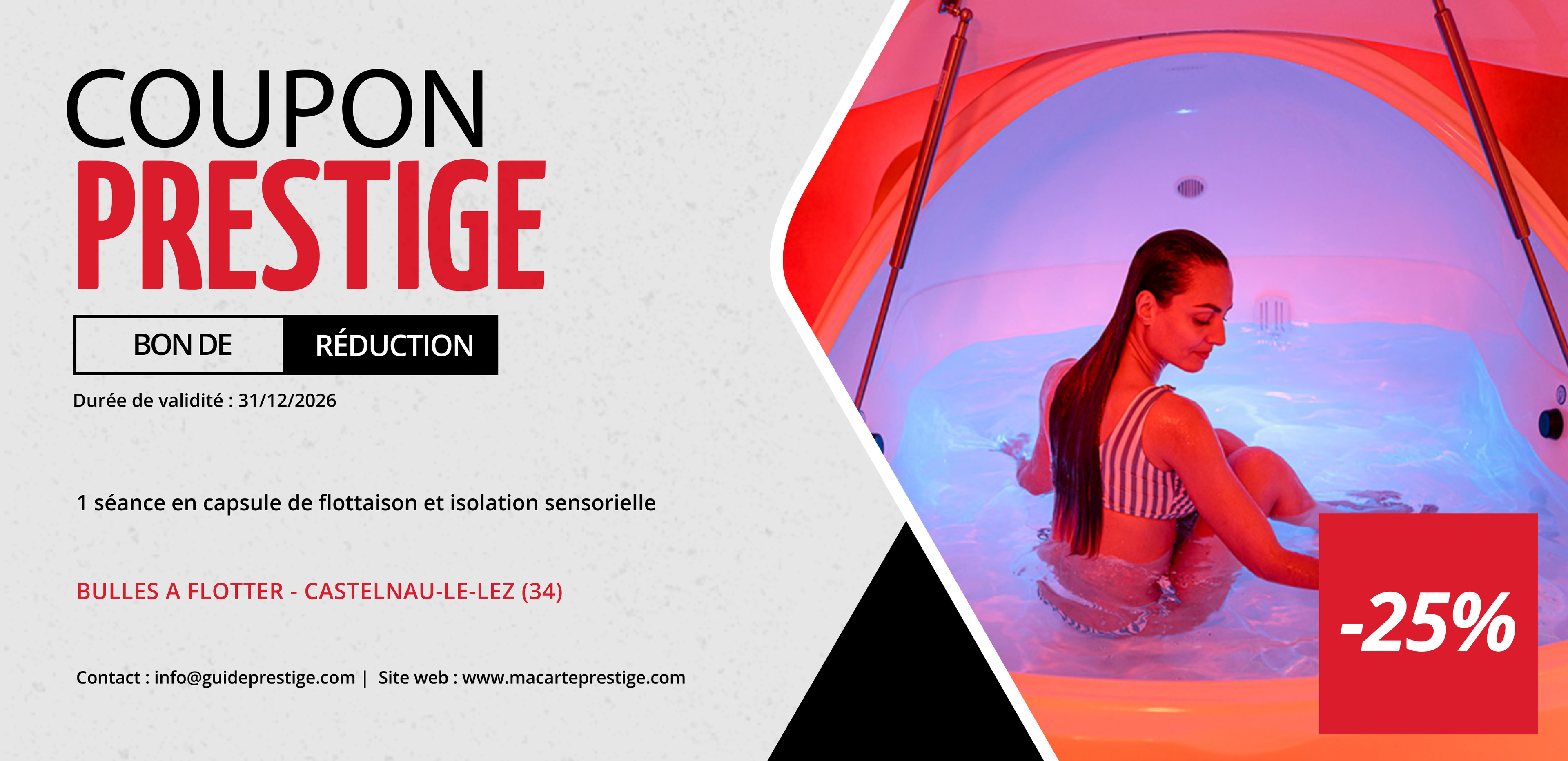 Coupon de réduction : 1 séance en capsule de flottaison et isolation sensorielle à -25% chez BULLES A FLOTTER- à MONTPELLIER (34)