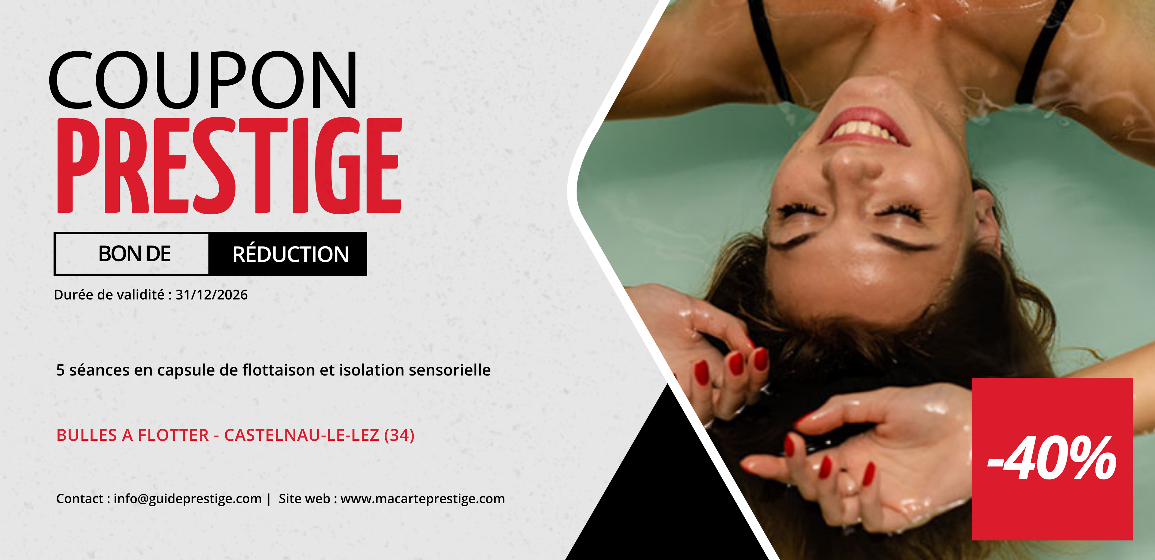 Coupon de réduction : 5 séances en capsule de flottaison et isolation sensorielle à -40% chez BULLES A FLOTTER- à MONTPELLIER (34)