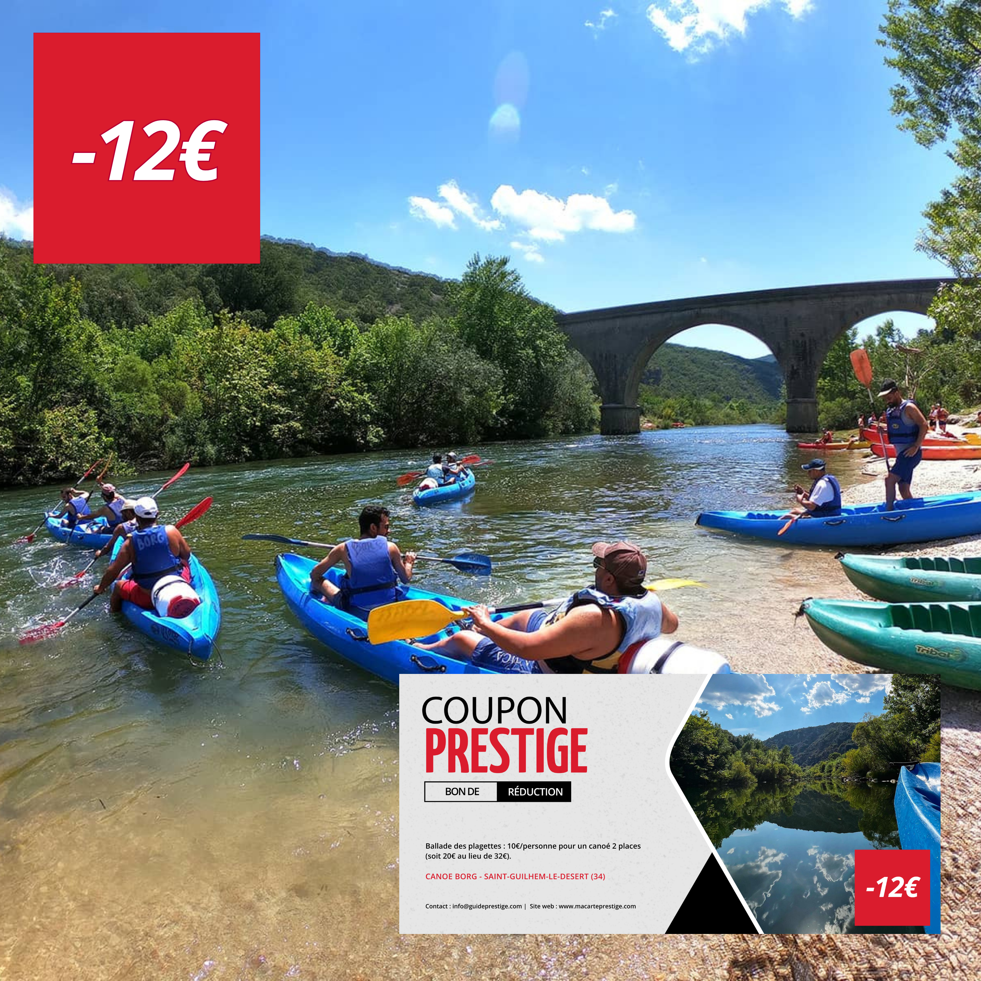 Coupon de réduction : Ballade des plagettes : 10€/personne pour un canoé 2 places (soit 20€ au lieu de 32€). - Valable chez CANOE BORG - à SAINT-GUILHEM-LE-DESERT (34)