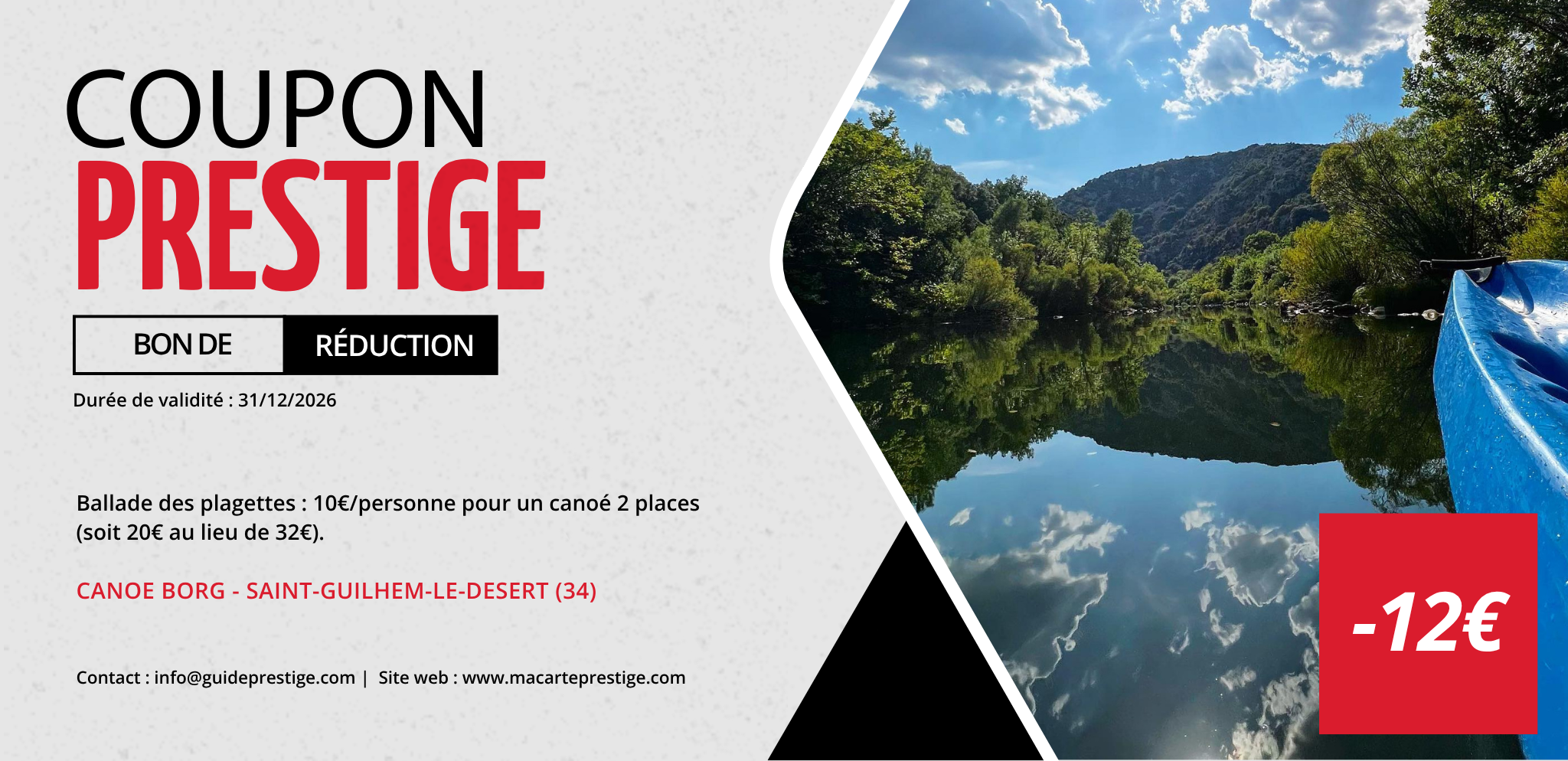 Coupon de réduction : Ballade des plagettes : 10€/personne pour un canoé 2 places (soit 20€ au lieu de 32€). - Valable chez CANOE BORG - à SAINT-GUILHEM-LE-DESERT (34)