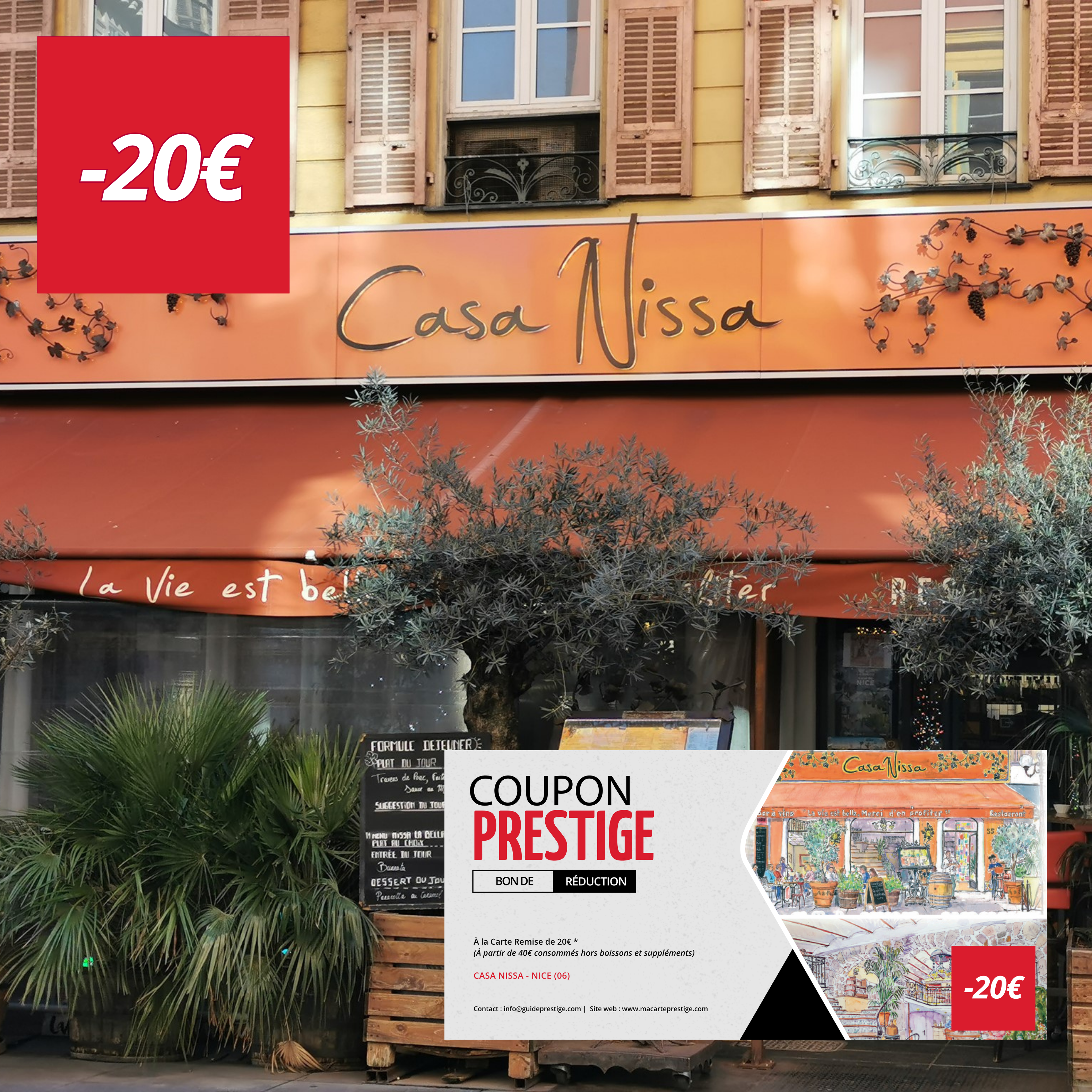 Coupon de réduction : À la Carte Remise de 20€ * - Valable chez CASA NISSA - à NICE (06)