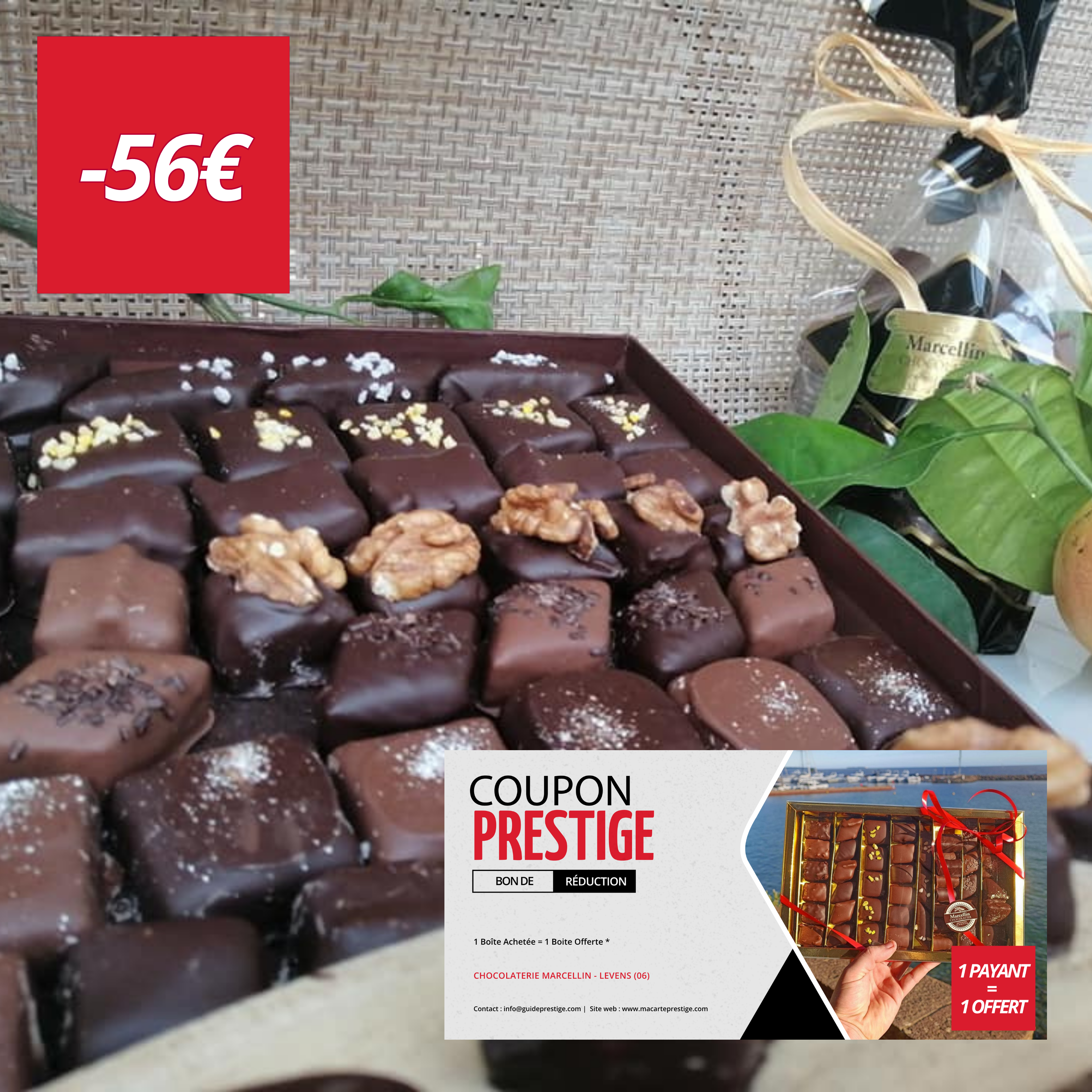 Coupon de réduction : 1 Boîte Achetée = 1 Boite Offerte * - Valable à LA CHOCOLATERIE MARCELLIN - à LEVENS (06)