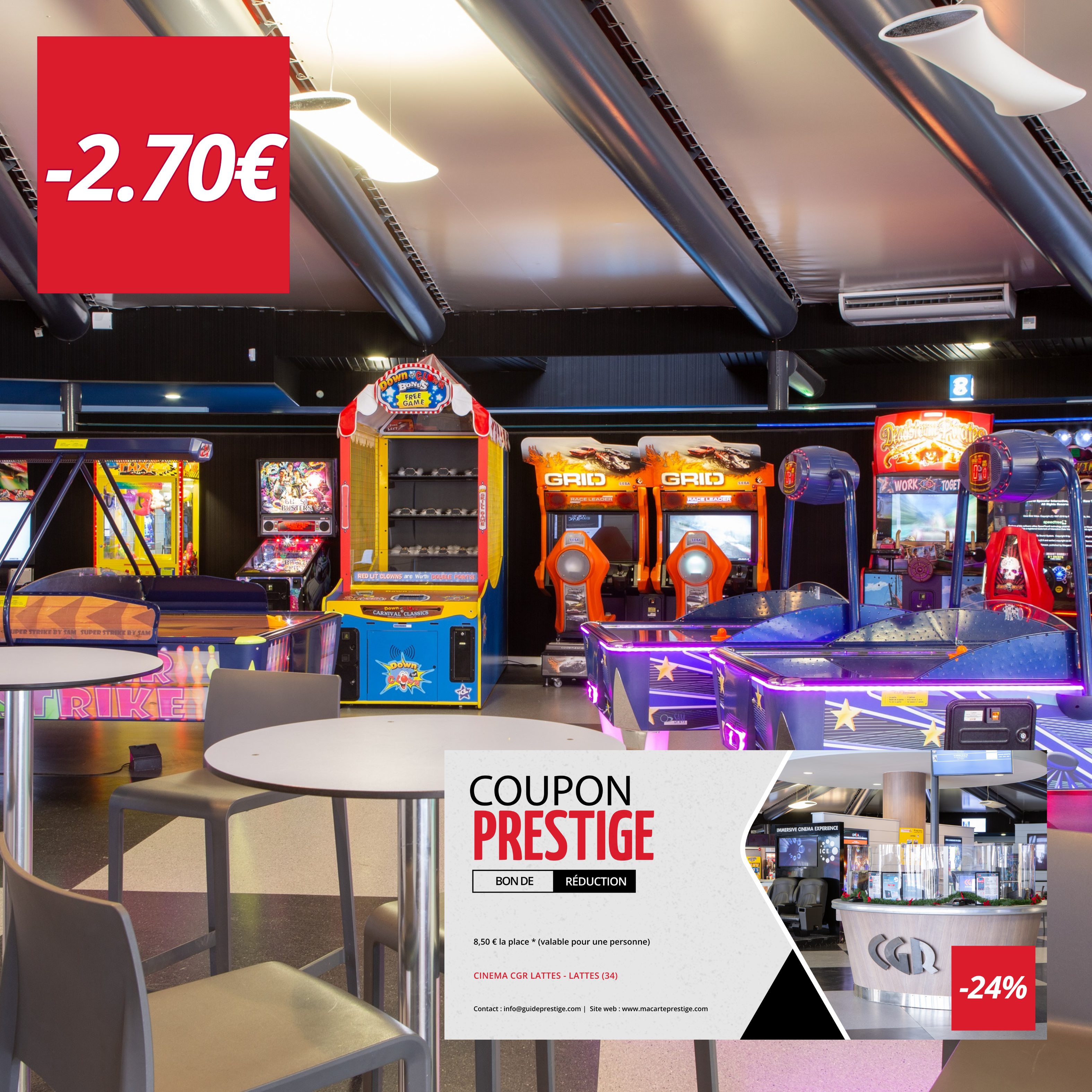 Coupon de réduction : 8,50 € la place * (valable pour une personne) - Valable au CINEMA CGR LATTES - à LATTES (34)