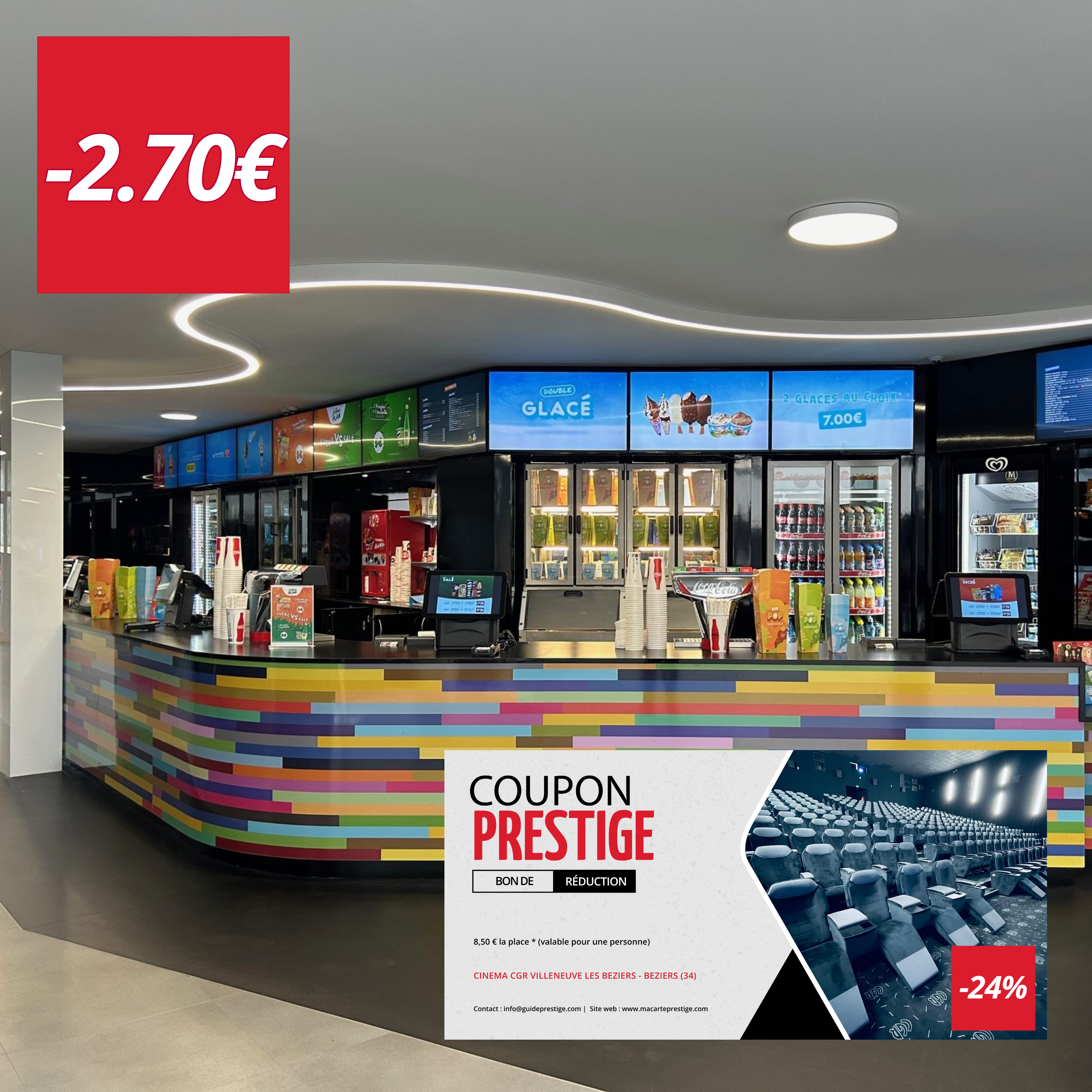 Coupon de réduction : 8,50 € la place * (valable pour une personne) - Valable au CINEMA CGR VILLENEUVE LES BEZIERS - à BEZIERS (34)