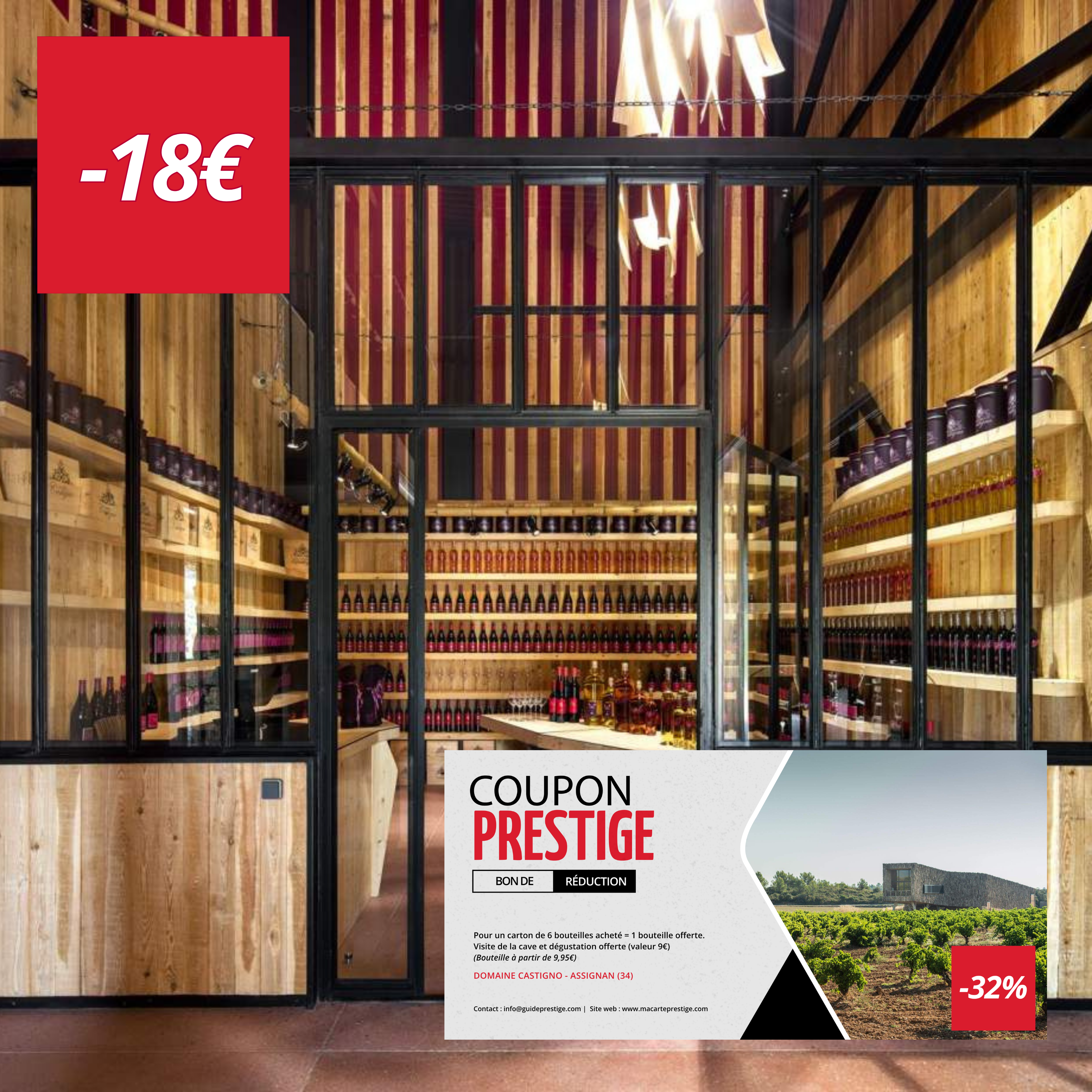 Coupon de réduction : Pour un carton de 6 bouteilles acheté = 1 bouteille offerte. Visite de la cave et dégustation offerte (valeur 9€) - Valable au DOMAINE CASTIGNO - à ASSIGNAN (34)