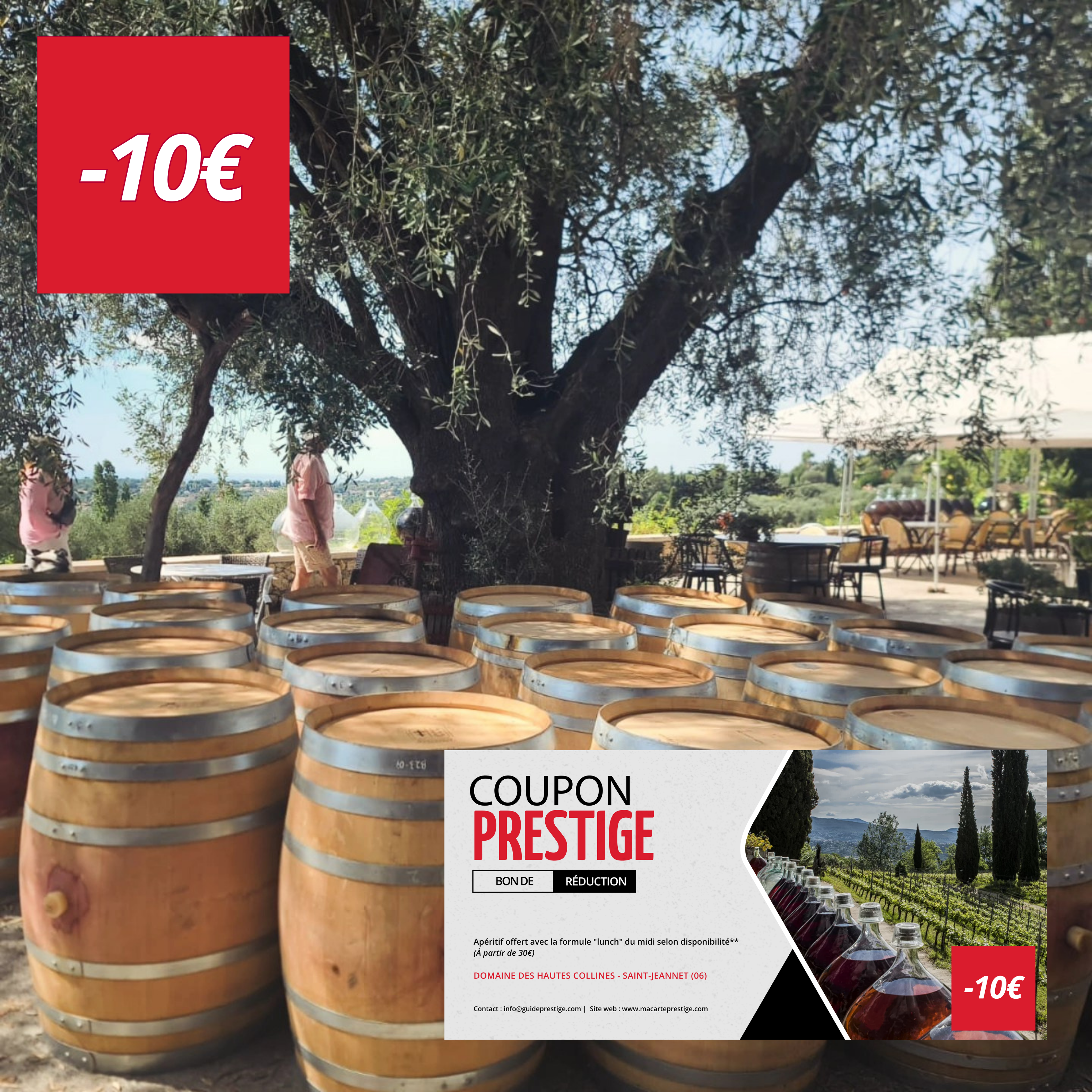 Coupon de réduction : Apéritif offert avec la formule "lunch" du midi selon disponibilité** - Valable au DOMAINE DES HAUTES COLLINES - à (06)