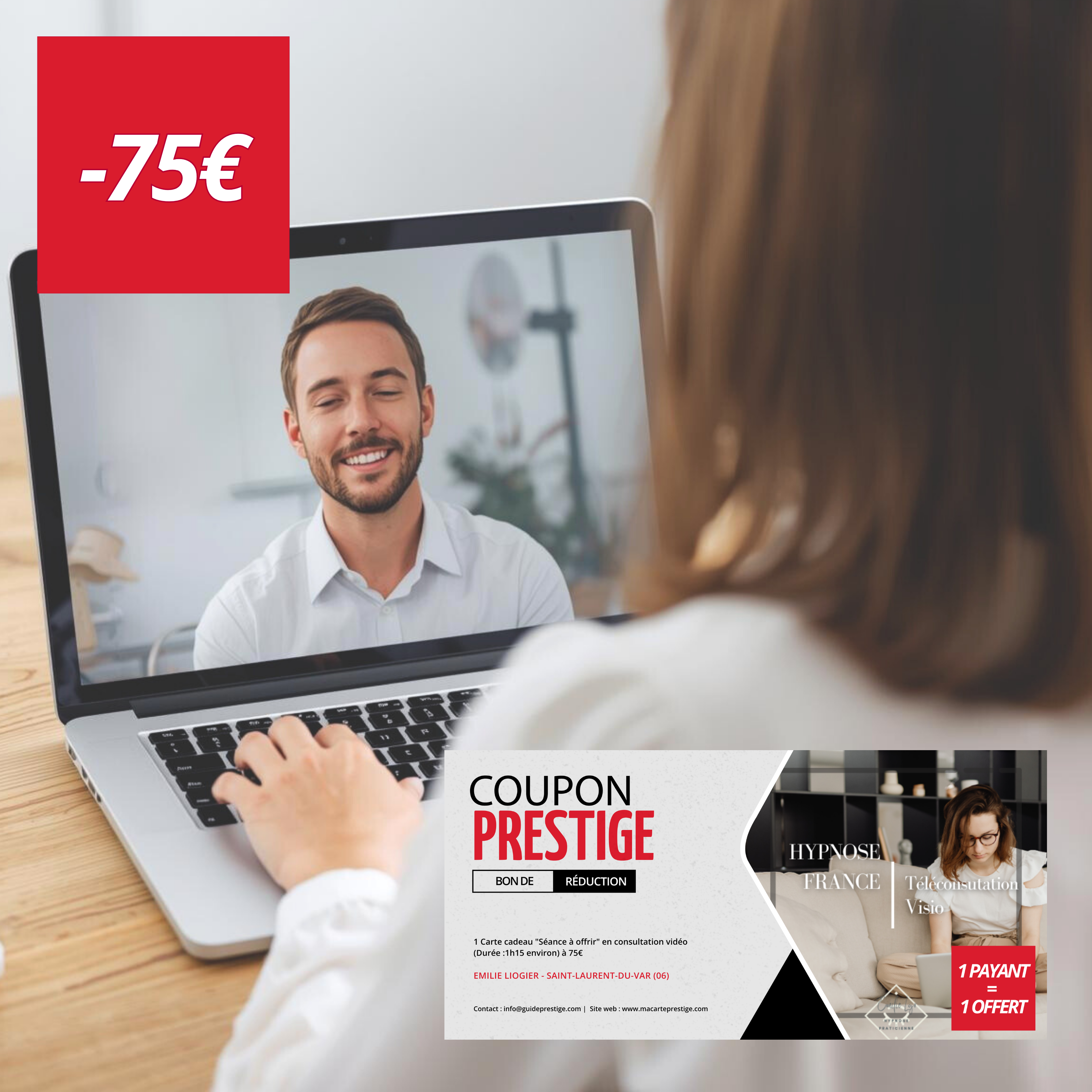 Bon de réduction : 1 Carte cadeau "Séance à offrir" en consultation vidéo (Durée :1h15 environ) à 75€ achetée = 1 offerte - Valable chez EMILIE LIOGIER - à SAINT-LAURENT-DU-VAR (06)