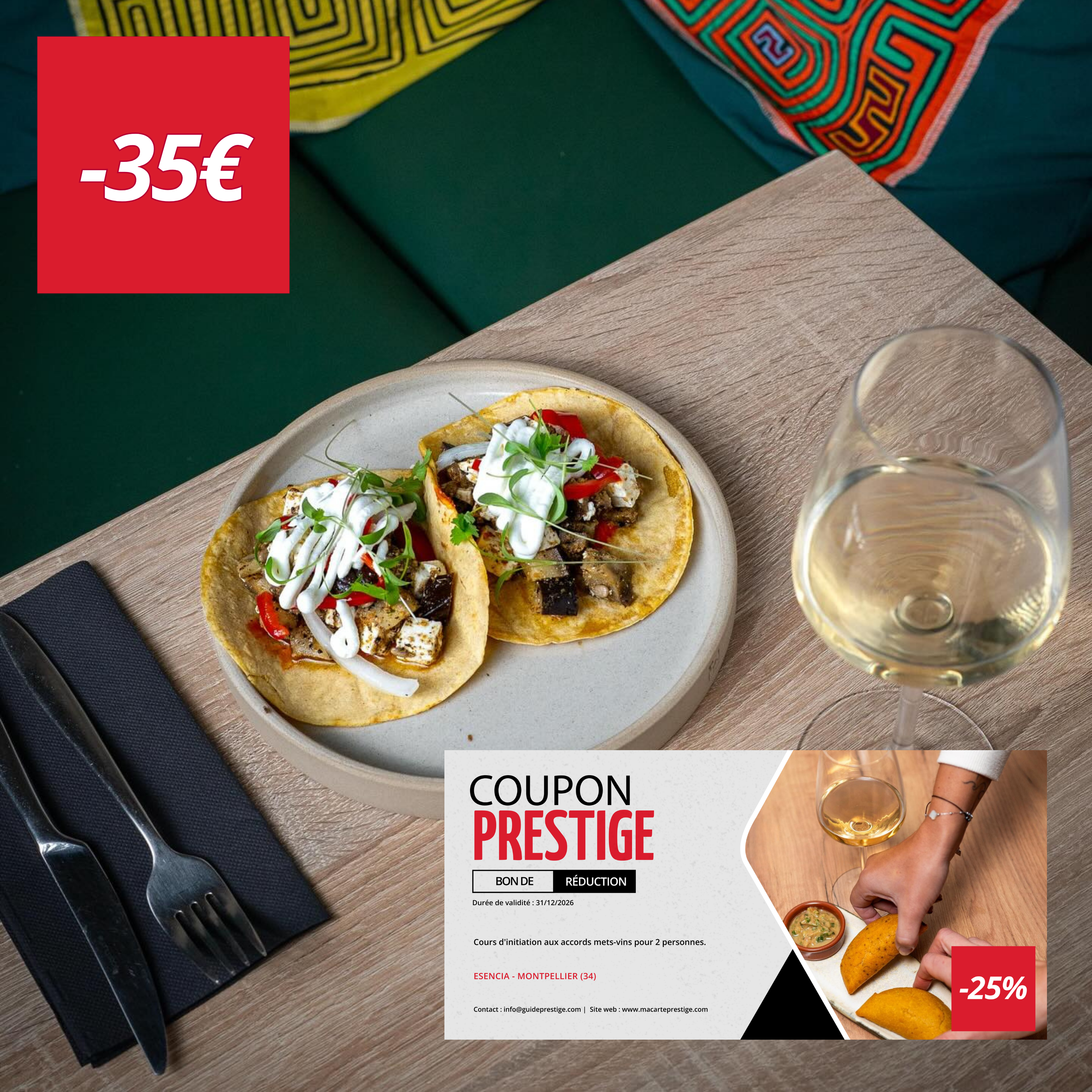 Coupon de réduction : Cours d'initiation aux accords mets-vins pour 2 personnes à -25% - Valable chez ESENCIA - à MONTPELLIER (34)