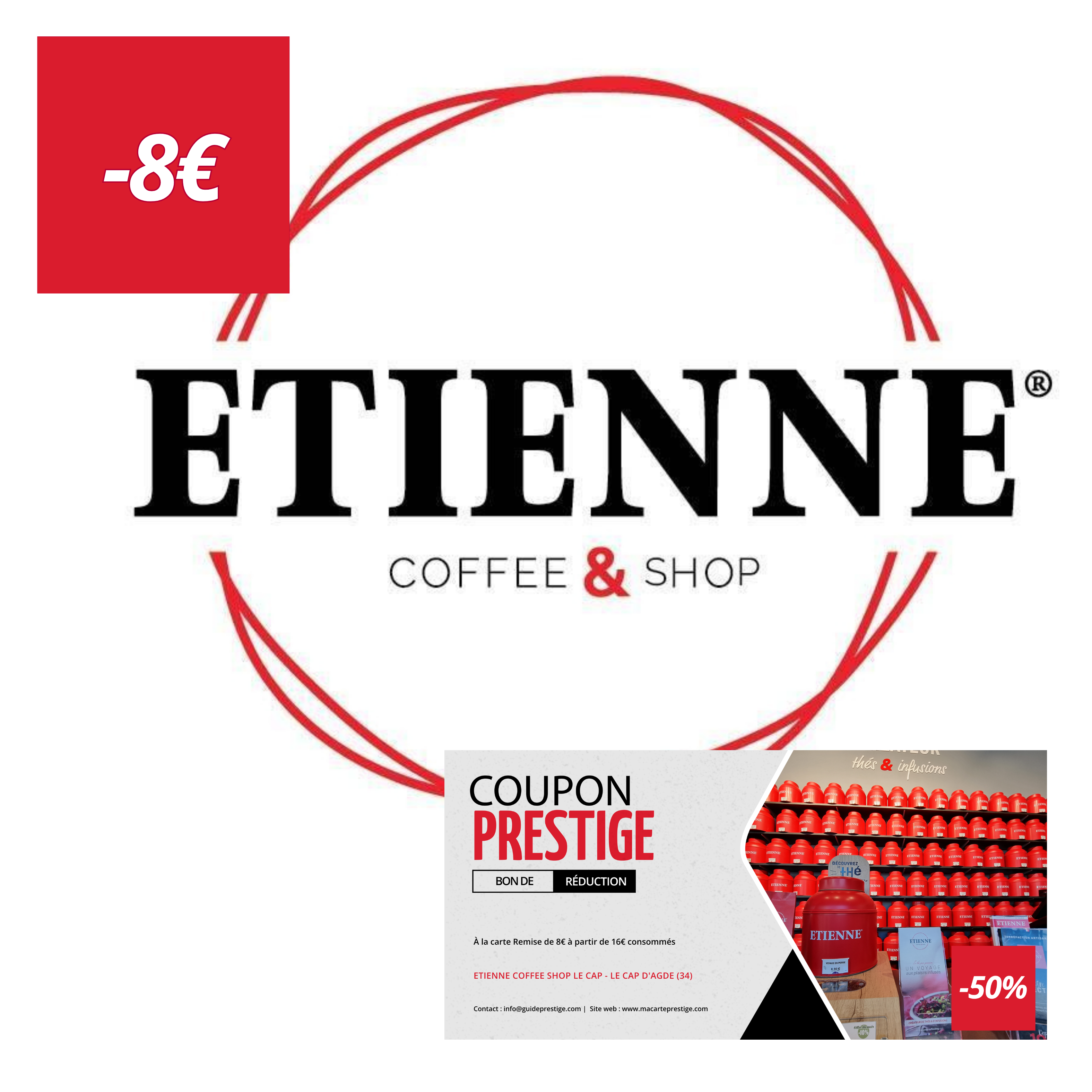 Coupon de réduction : À la carte Remise de 8€ à partir de 16€ consommés - Valable chez ETIENNE COFFEE SHOP LE CAP - à LE CAP D'AGDE (34)