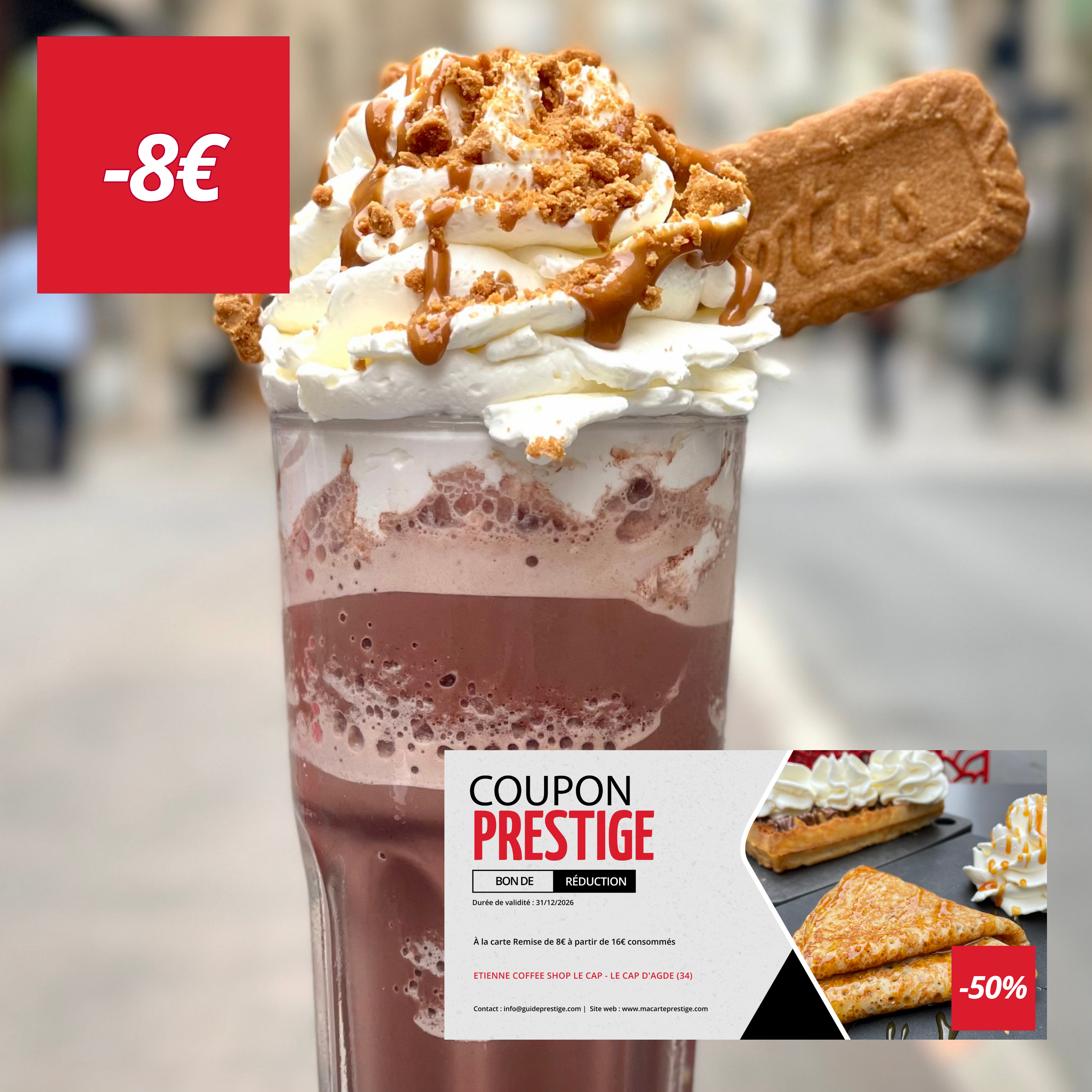 Coupon de réduction : À la carte Remise de 8€ à partir de 16€ consommés - Valable chez ETIENNE COFFEE SHOP LE CAP - à LE CAP D'AGDE (34)