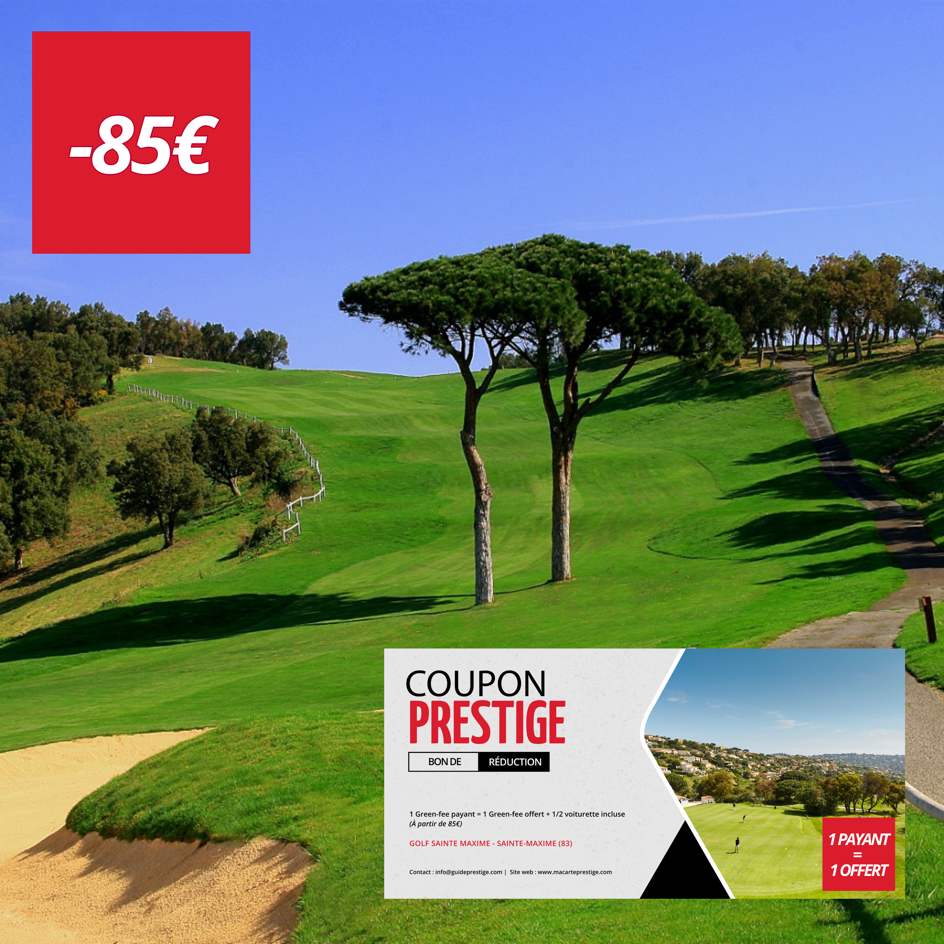 Coupon de réduction : 1 Green-fee payant = 1 Green-fee offert + 1/2 voiturette incluse - Valable au GOLF SAINTE MAXIME - à SAINTE-MAXIME (83)