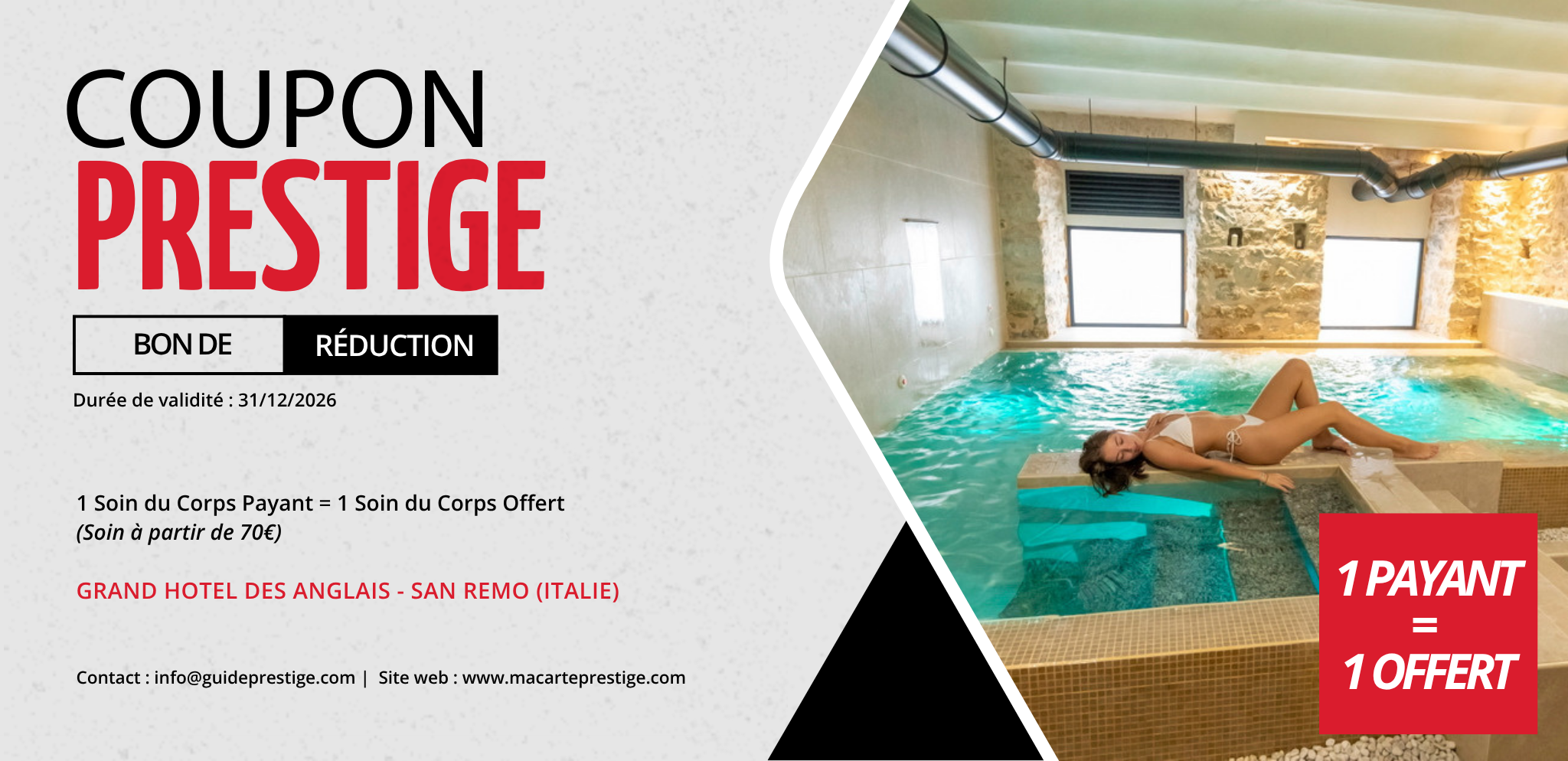 Coupon de réduction : 1 Soin du Corps Payant = 1 Soin du Corps Offert - Valable au GRAND HOTEL DES ANGLAIS - à SAN REMO (ITALIE)