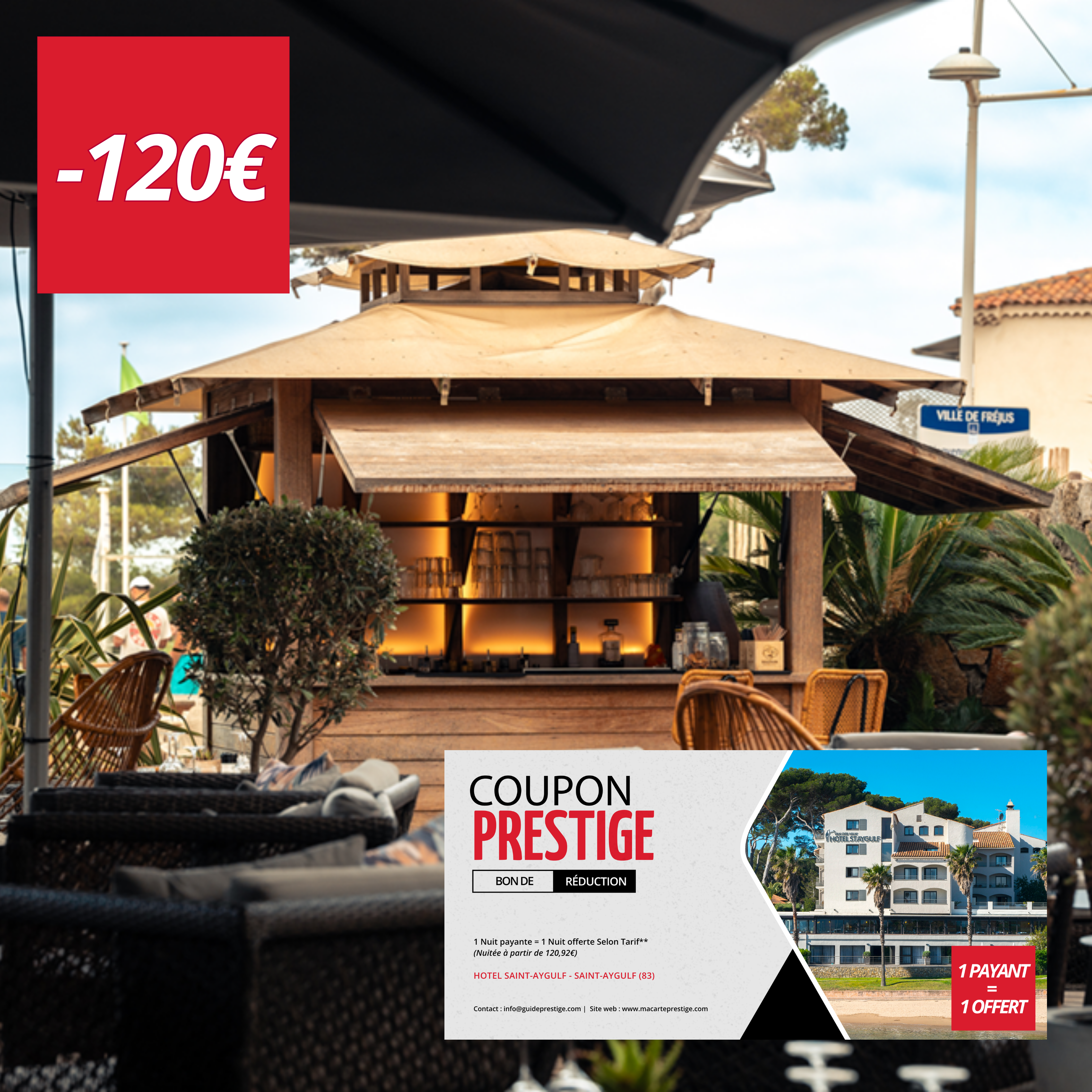 Coupon de réduction : 1 Nuit payante = 1 Nuit offerte Selon Tarif** - Valable à L'HOTEL SAINT-AYGULF - à SAINT-AYGULF (83)