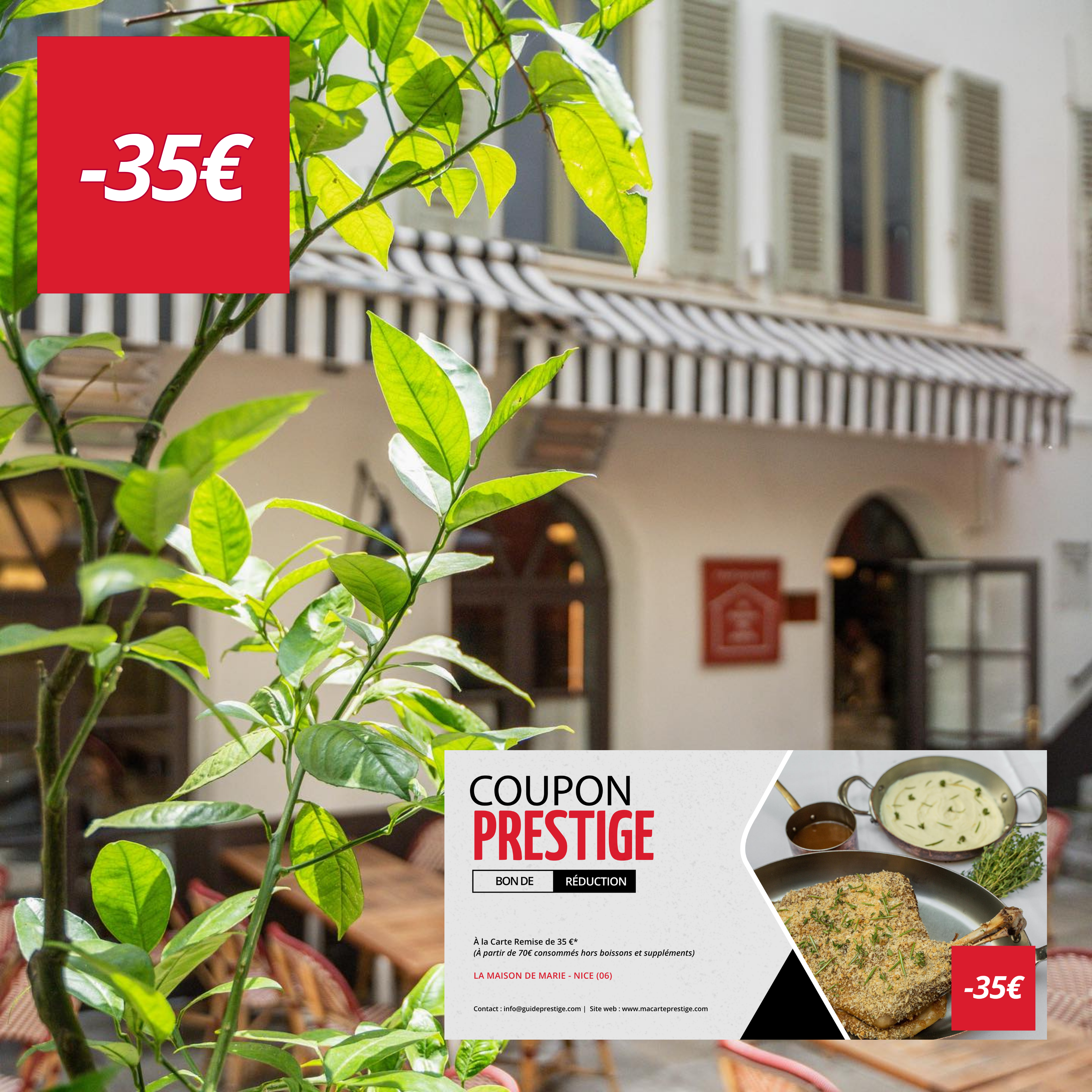 Coupon de réduction : À la Carte Remise de 35 €* - Valable à LA MAISON DE MARIE - à NICE (06)
