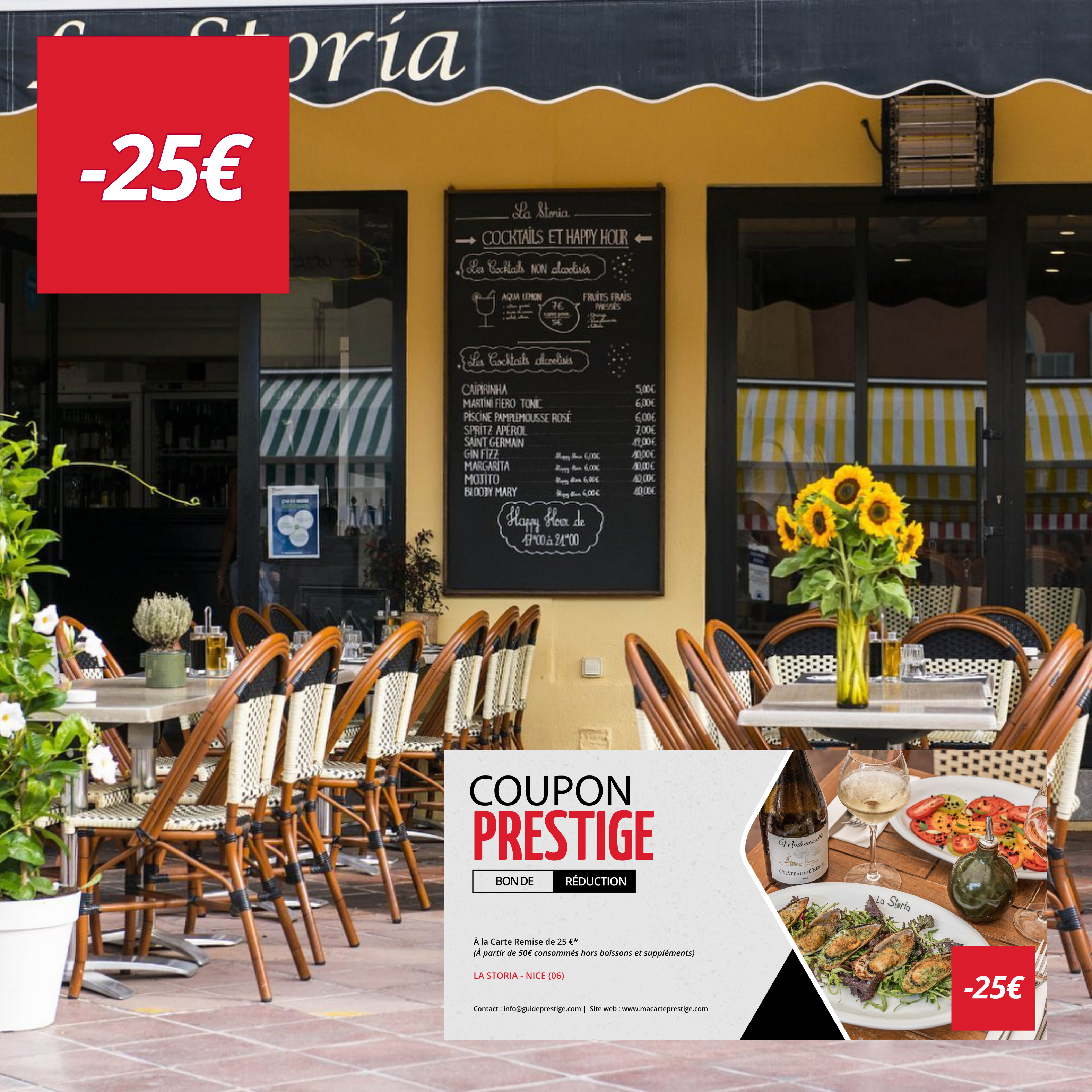 Coupon de réduction : À la Carte Remise de 25 €* - Valable à LA STORIA - à NICE (06)