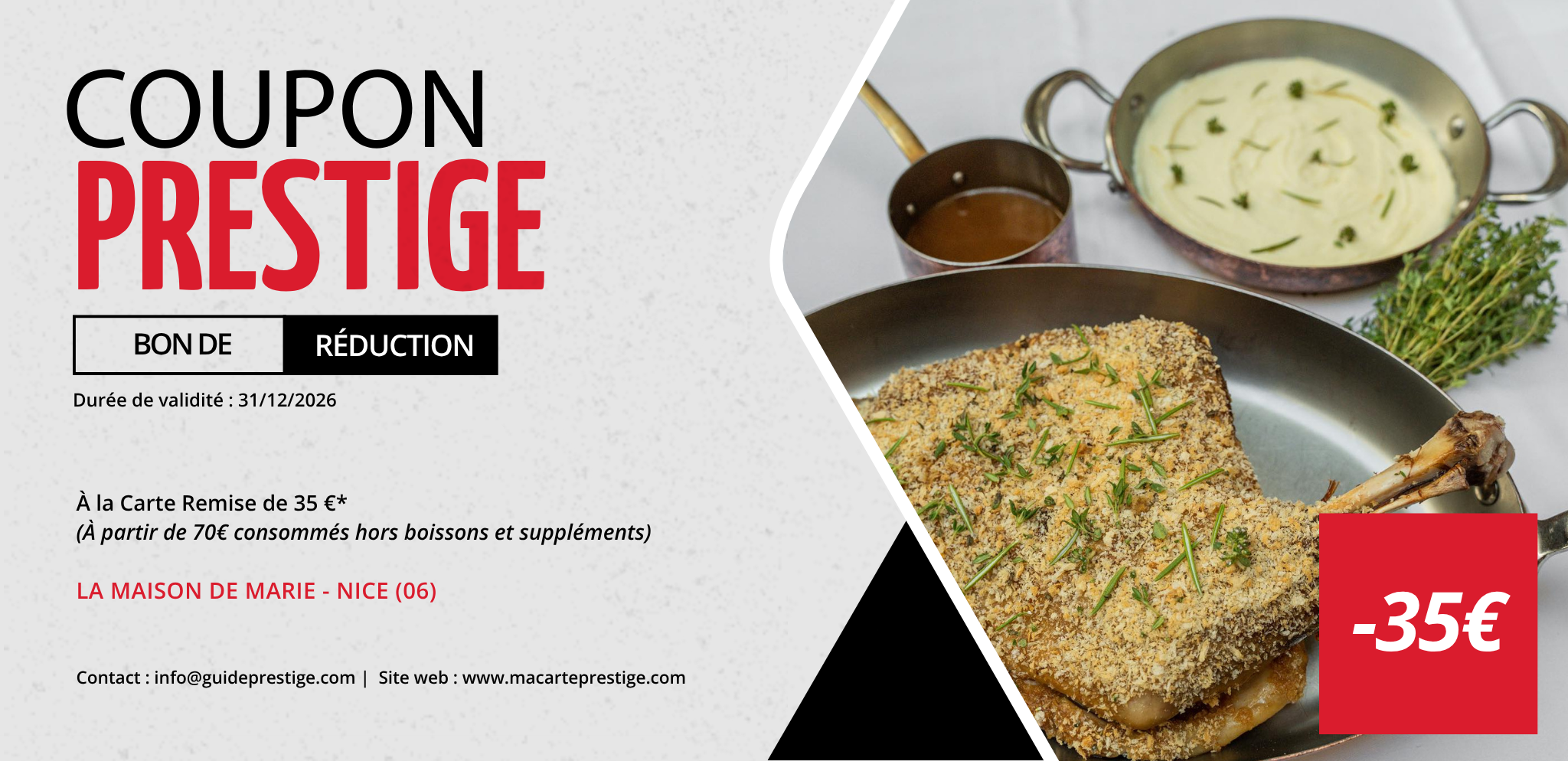 Coupon de réduction : À la Carte Remise de 35 €* - Valable à LA MAISON DE MARIE - à NICE (06)