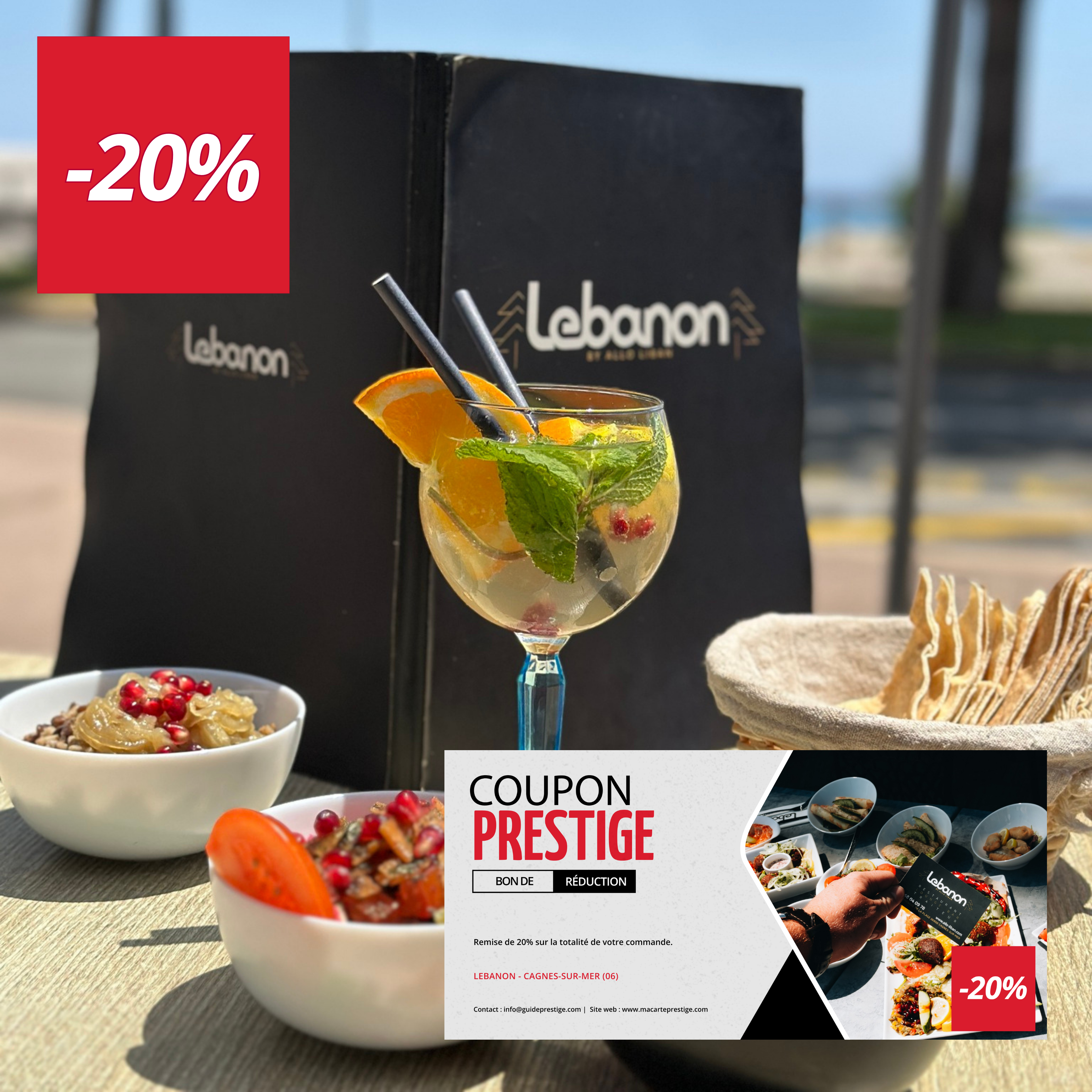Coupon de réduction : Remise de 20% sur la totalité de votre commande. - Valable chez LEBANON - à CAGNES-SUR-MER (06)