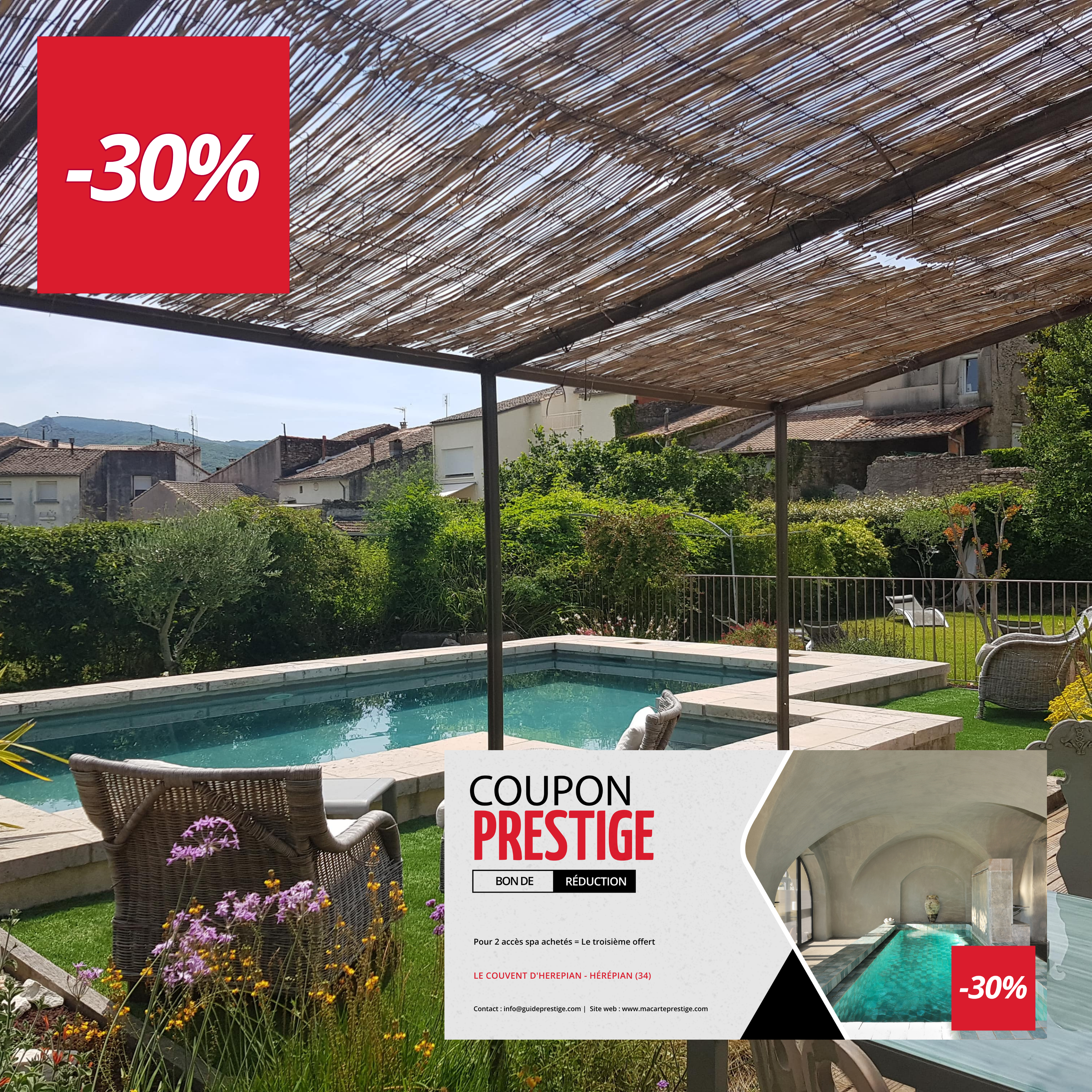 Coupon de réduction : Pour 2 accès spa achetés = Le troisième offert - Valable chez LE COUVENT D'HEREPIAN - à HÉRÉPIAN (34)