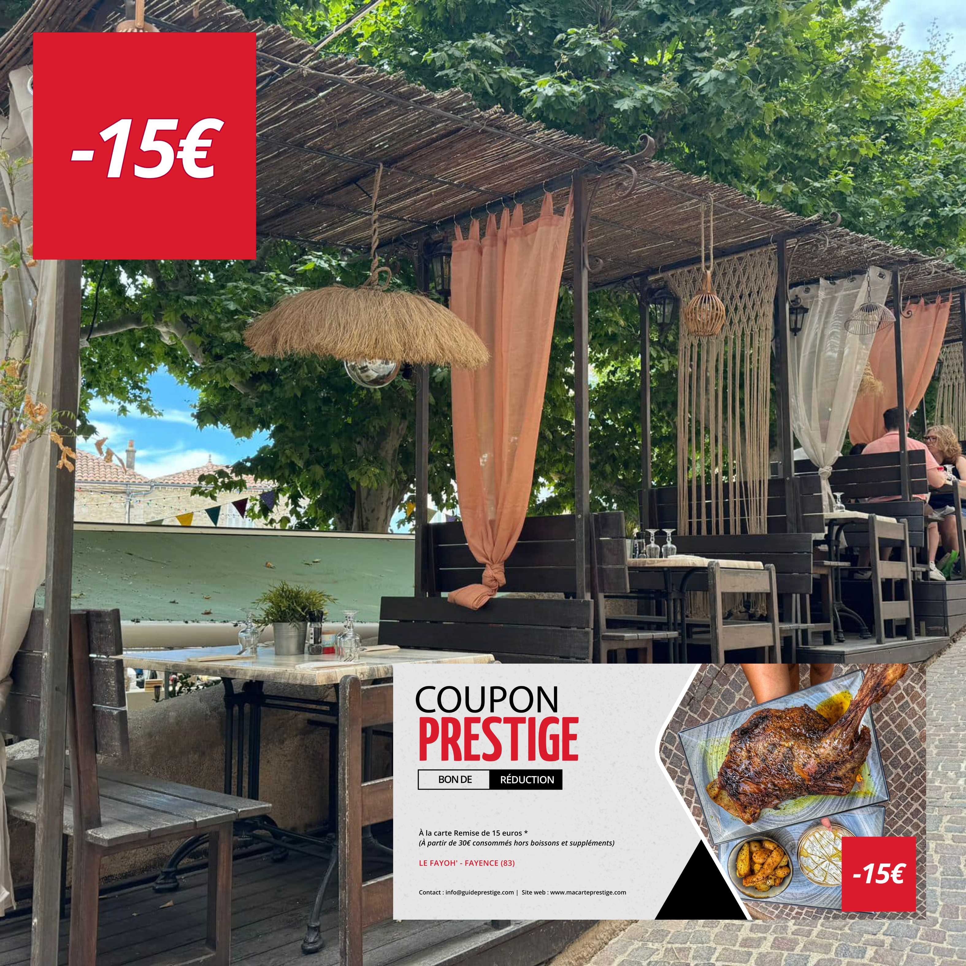 Coupon de réduction : À la carte Remise de 15 euros * - Valable chez LE FAYOH' - à FAYENCE (83)