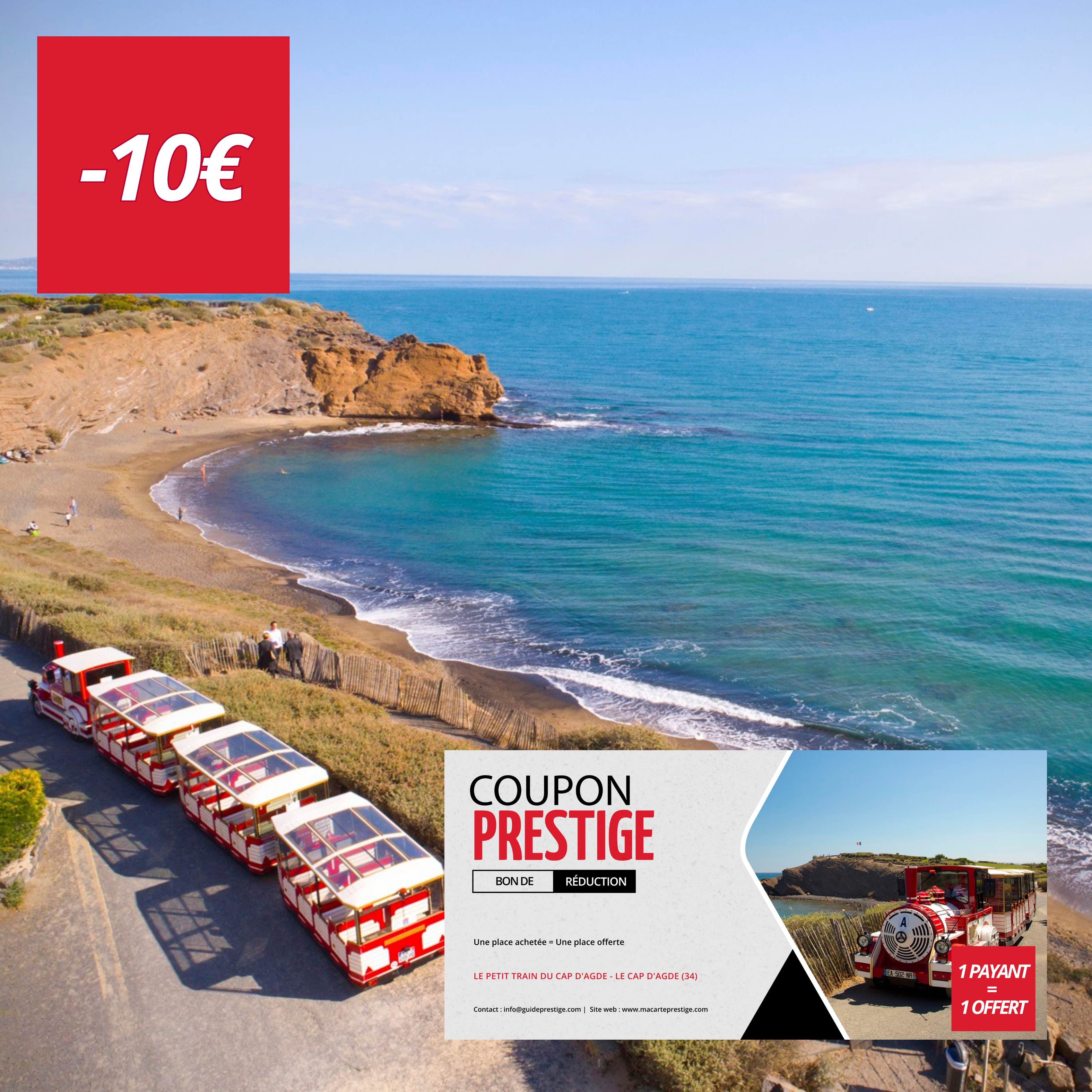 Coupon de réduction : Une place achetée = Une place offerte - Valable chez LE PETIT TRAIN DU CAP D'AGDE - à LE CAP D'AGDE (34)