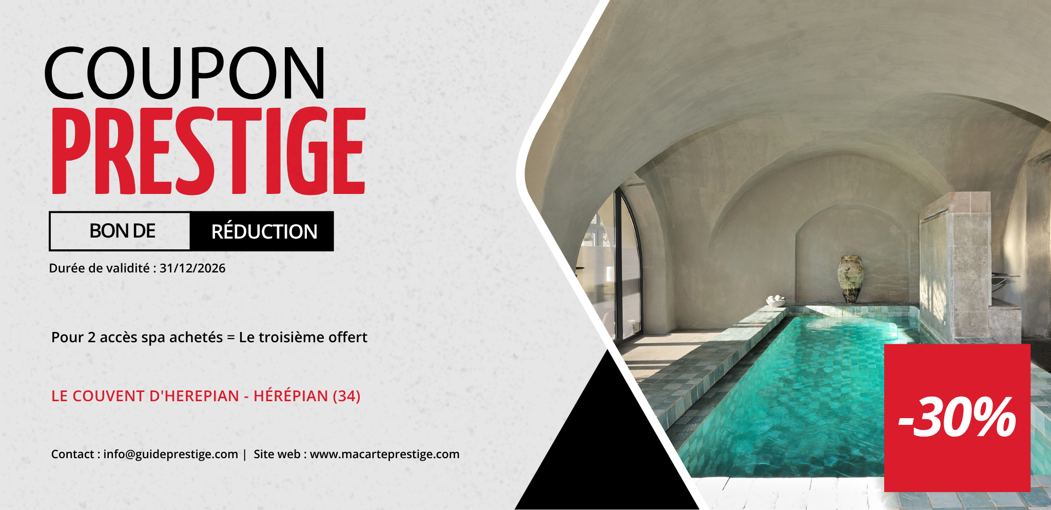 Coupon de réduction : Pour 2 accès spa achetés = Le troisième offert - Valable chez LE COUVENT D'HEREPIAN - à HÉRÉPIAN (34)