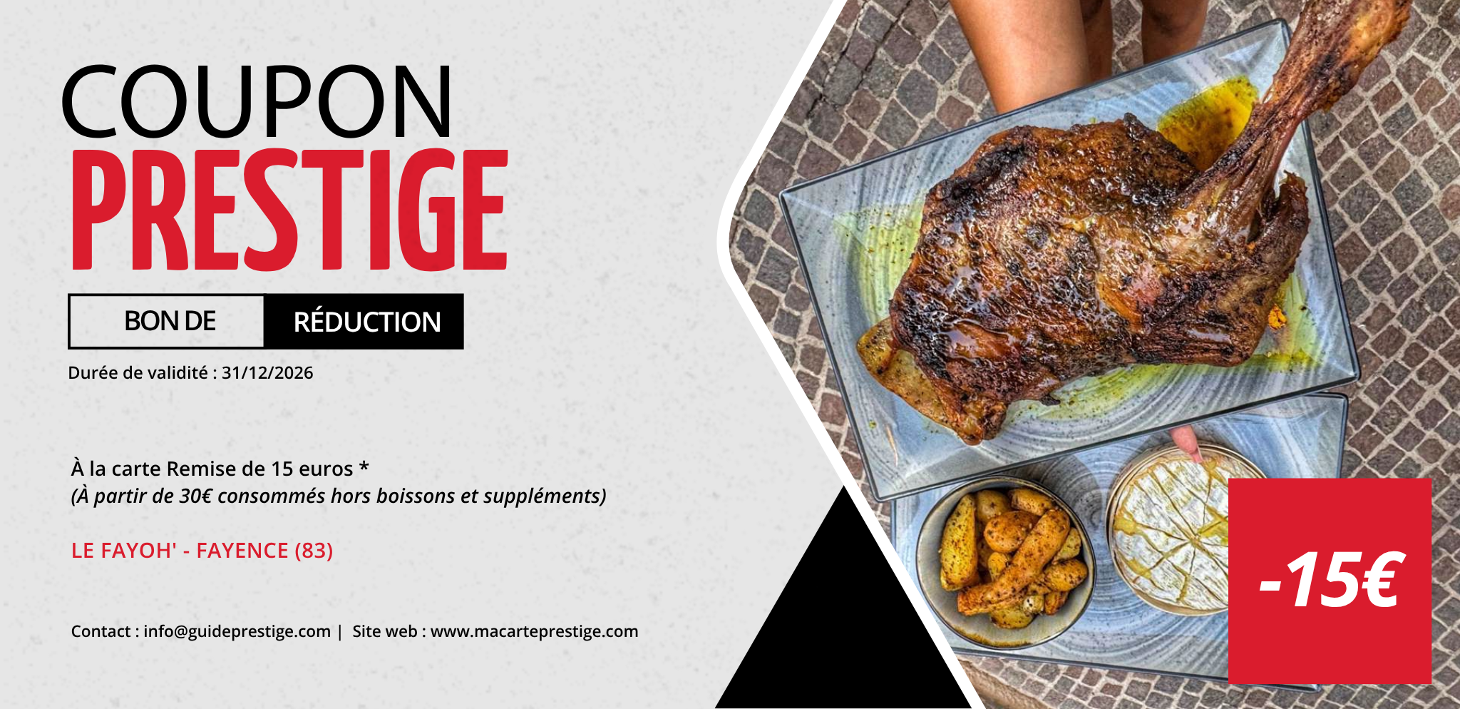 Coupon de réduction : À la carte Remise de 15 euros * - Valable chez LE FAYOH' - à FAYENCE (83)