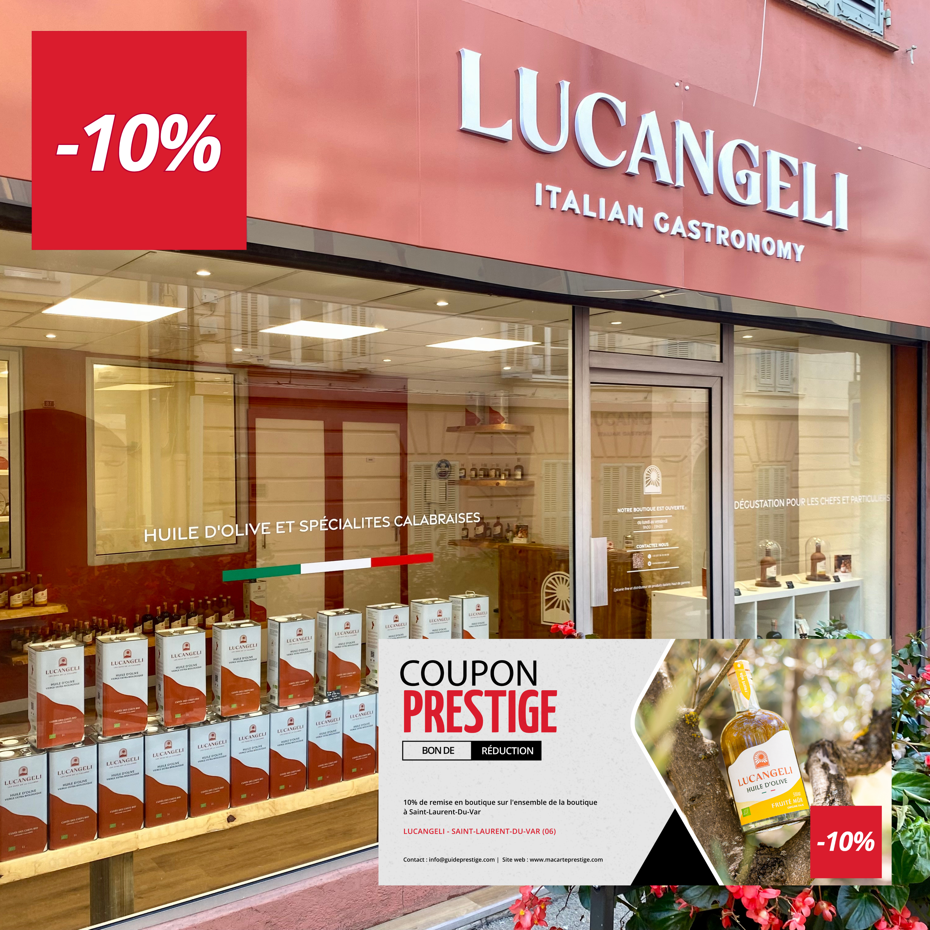 Coupon de réduction : 10% de remise en boutique Sur l'ensemble de la boutique à Saint-Laurent-Du-Var - Valable chez LUCANGELI - à SAINT-LAURENT-DU-VAR (06)
