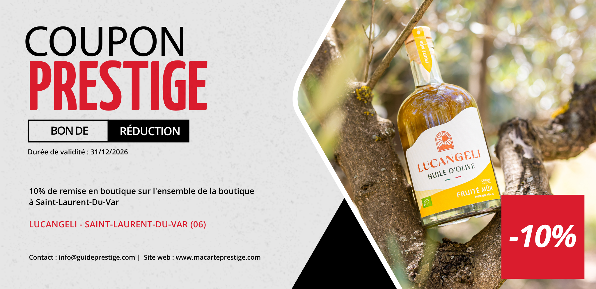 Coupon de réduction : 10% de remise en boutique Sur l'ensemble de la boutique à Saint-Laurent-Du-Var - Valable chez LUCANGELI - à SAINT-LAURENT-DU-VAR (06)