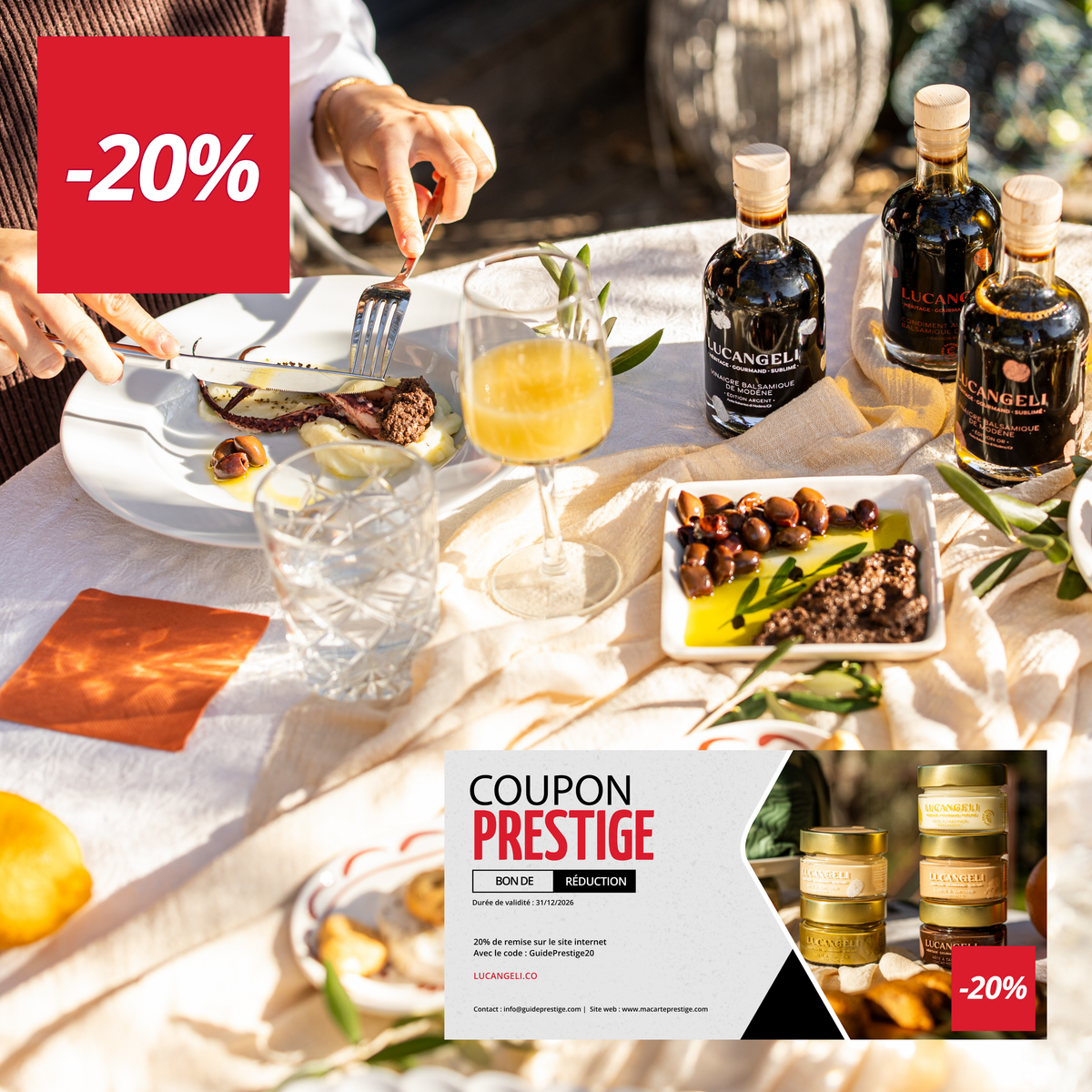 Bon de réduction : 20% de remise sur le site internet Avec le code : GuidePrestige20 - Valable sur LUCANGELI.CO