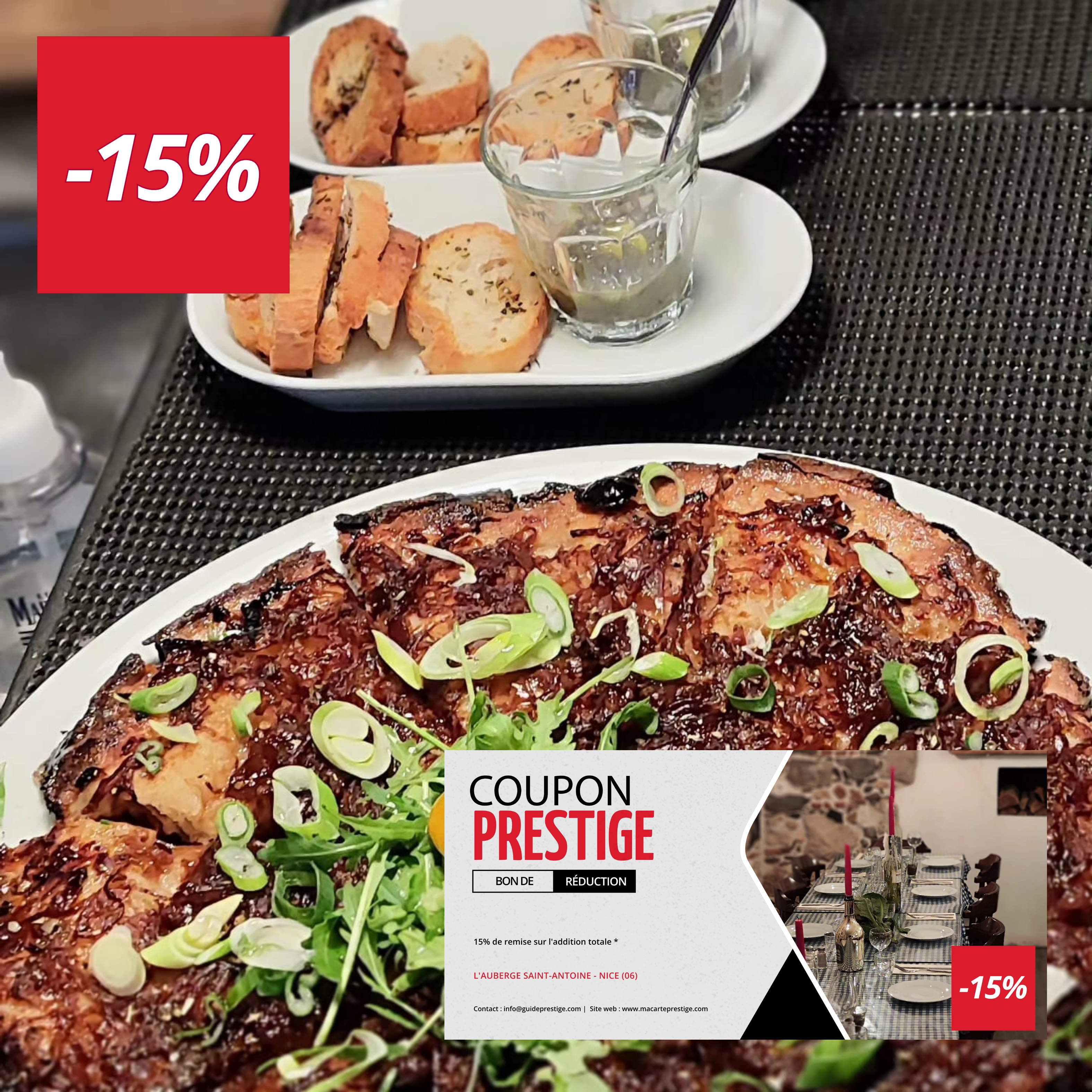 Coupon de réduction : 15% de remise sur l'addition totale * - Valable à L'AUBERGE SAINT-ANTOINE - à NICE (06)
