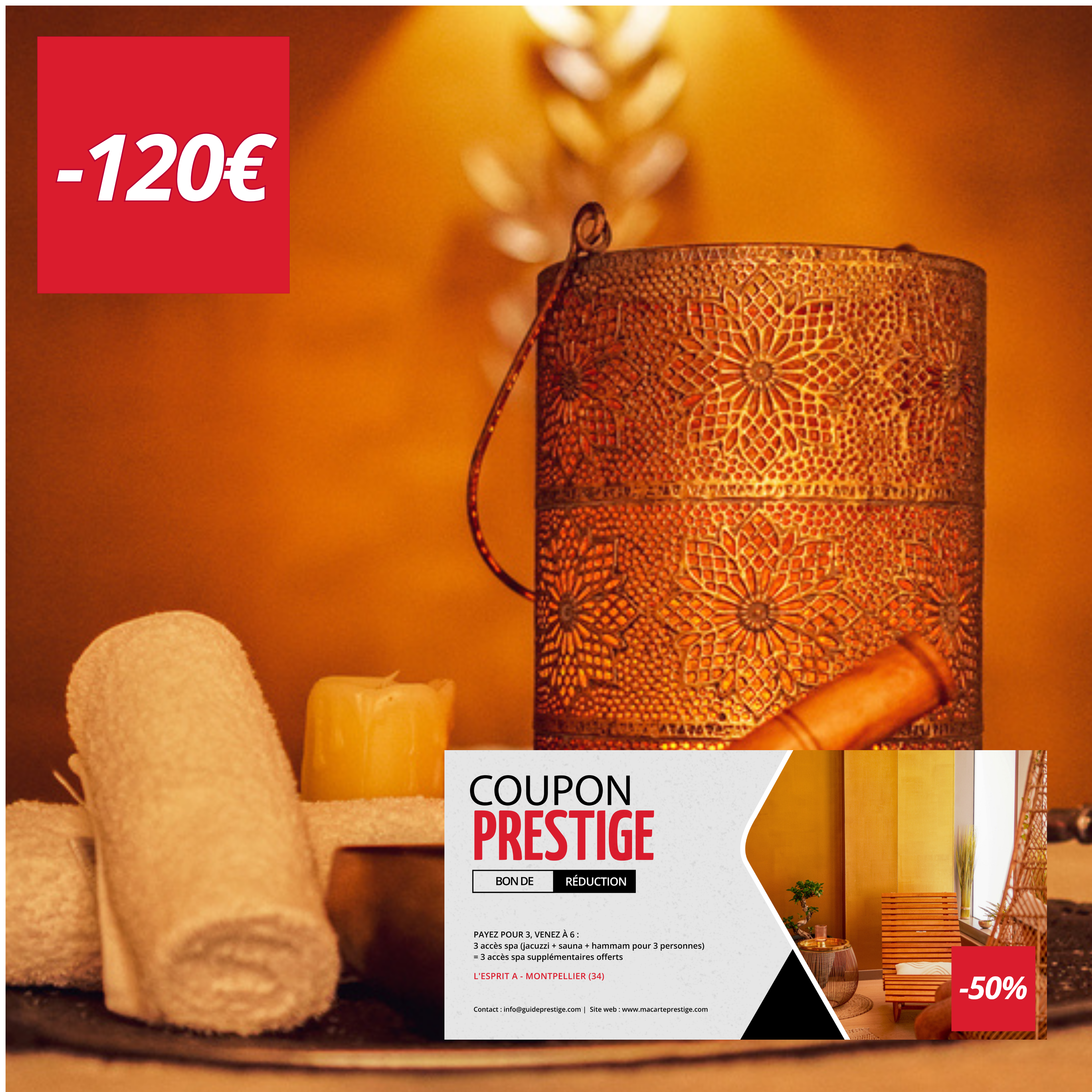 Coupon de réduction : PAYEZ POUR 3, VENEZ À 6 : 3 accès spa (jacuzzi + sauna + hammam pour 3 personnes) = 3 accès spa supplémentaires offerts - Valable chez L'ESPRIT A - à MONTPELLIER (34)