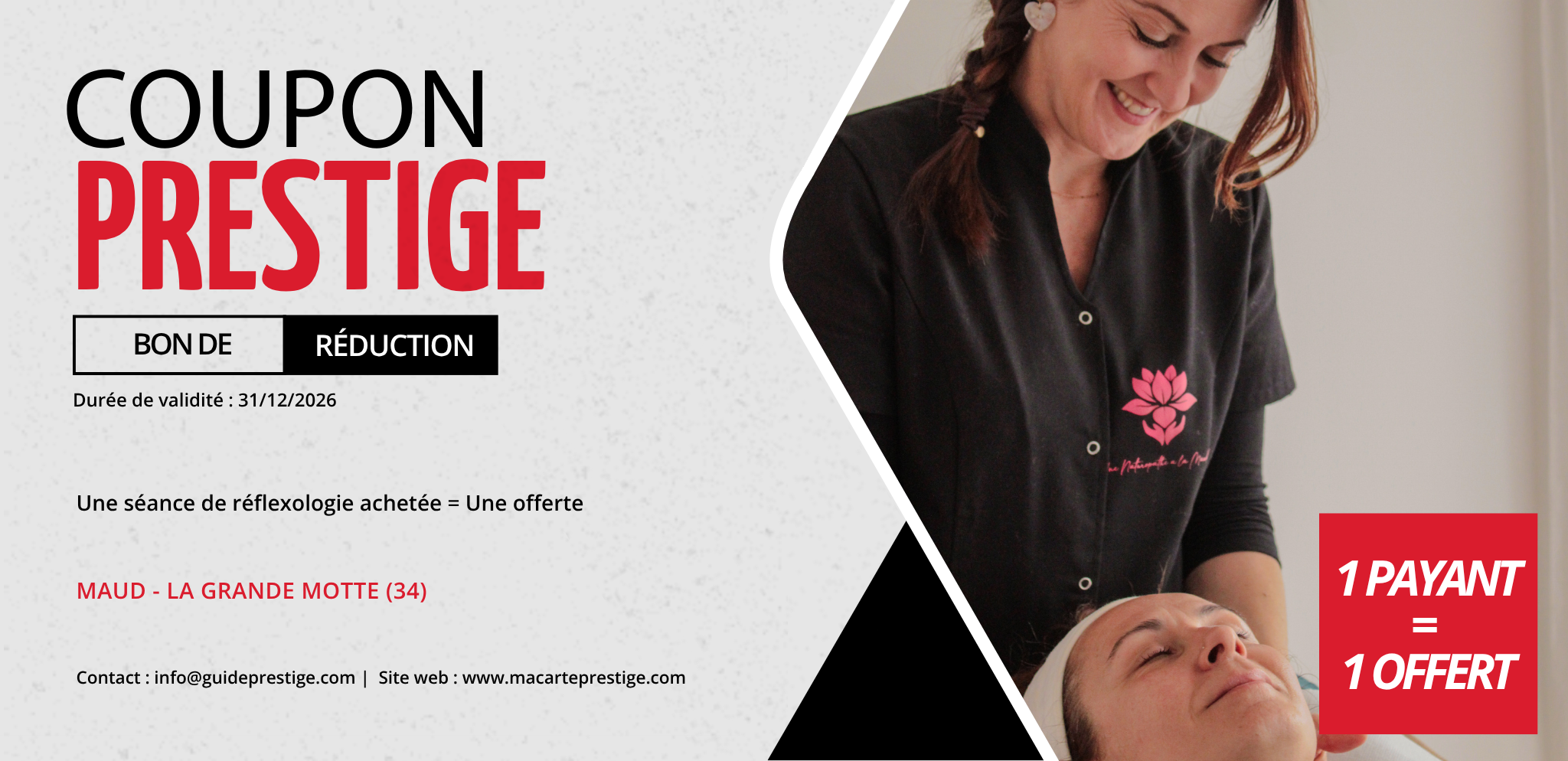 Coupon de réduction : Une séance de réflexologie achetée = Une offerte - Valable chez MAUD - à LA GRANDE MOTTE (34)