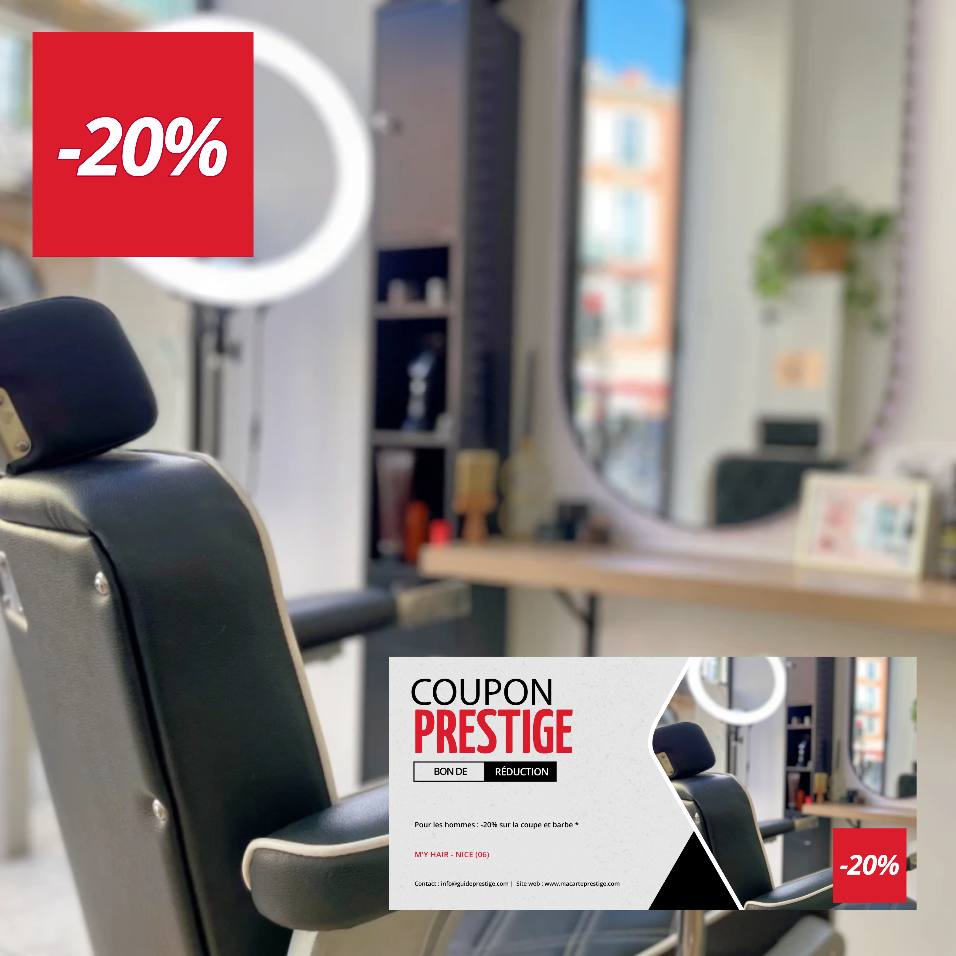 Coupon de réduction : Pour les hommes : -20% sur la coupe et barbe * - Valable chez M'Y HAIR - à NICE (06)