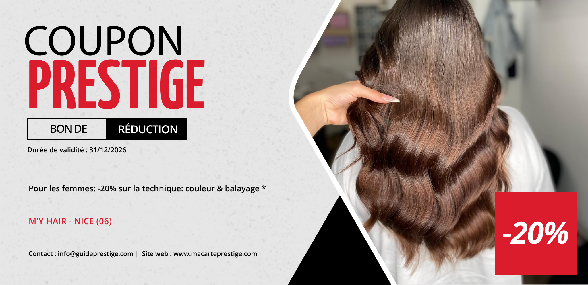 Coupon de réduction : Pour les femmes: -20% sur la technique: couleur & balayage * - Valable chez M'Y HAIR - à NICE (06)