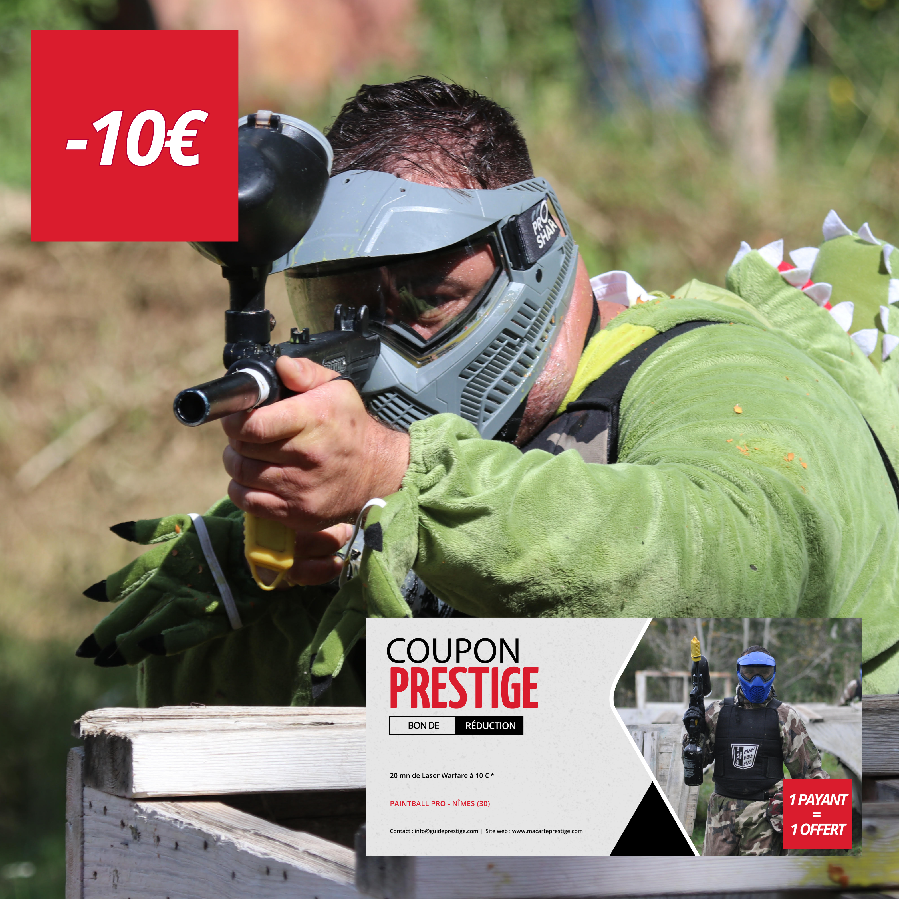 Coupon de réduction : 20 mn de Laser Warfare à 10 €* 1 achetées = 20min offertes - Valable chez PAINTBALL PRO - à NÎMES (30)