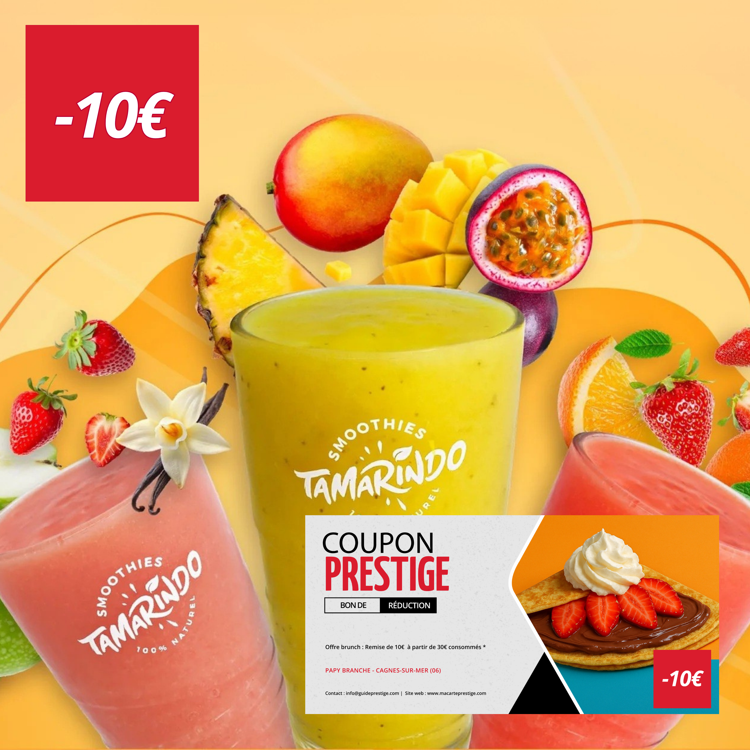 Coupon de réduction : Offre brunch : Remise de 10€ à partir de 30€ consommés * - Valable chez PAPY BRANCHE - à CAGNES-SUR-MER (06)