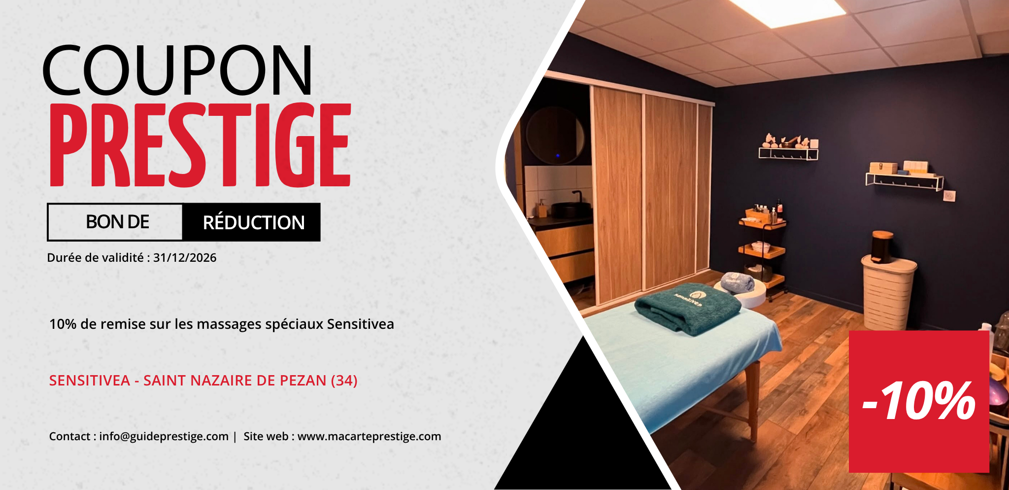 Coupon de réduction : 10% de remise sur les massages spéciaux Sensitivea - Valable chez SENSITIVEA - à SAINT NAZAIRE DE PEZAN (34)