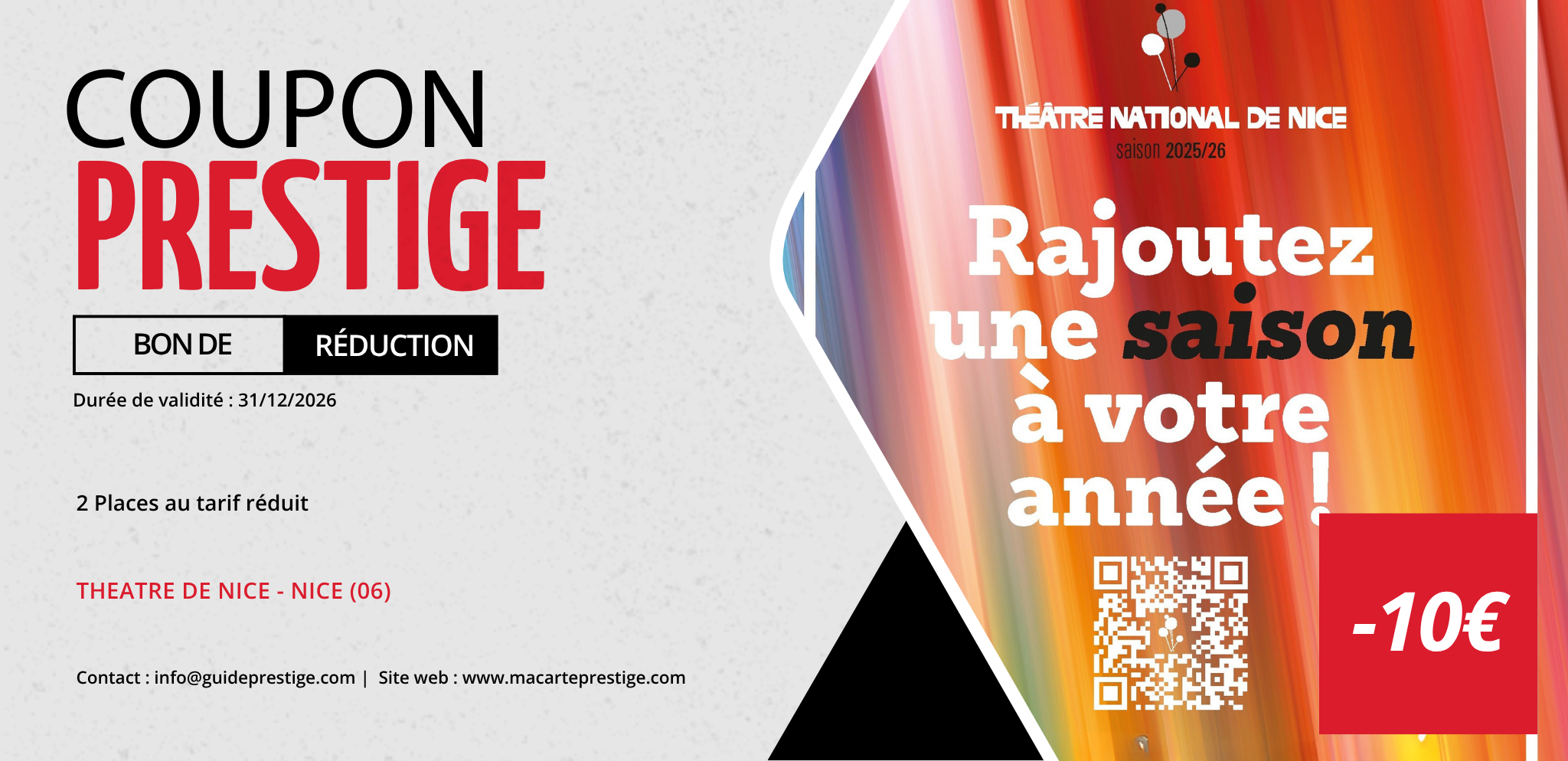 Coupon de réduction : 2 Places au tarif réduit - Valable au THEATRE DE NICE - à NICE (06)
