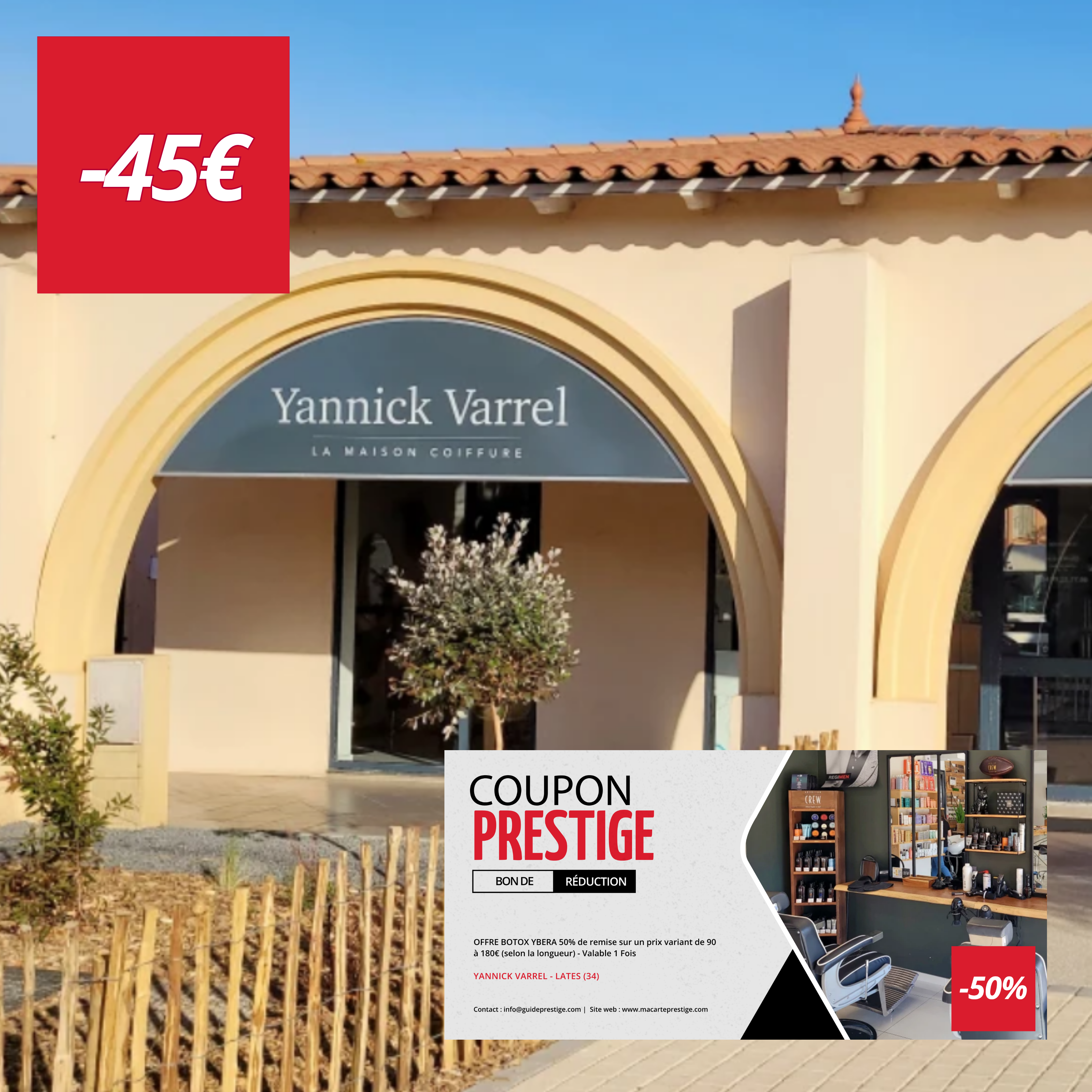 Coupon de réduction : OFFRE BOTOX YBERA 50% de remise sur un prix variant de 90 à 180€ (selon la longueur) - Valable 1 Fois - Valable chez YANNICK VARREL LA MAISON DE LA COIFFURE - à LATTES (34)