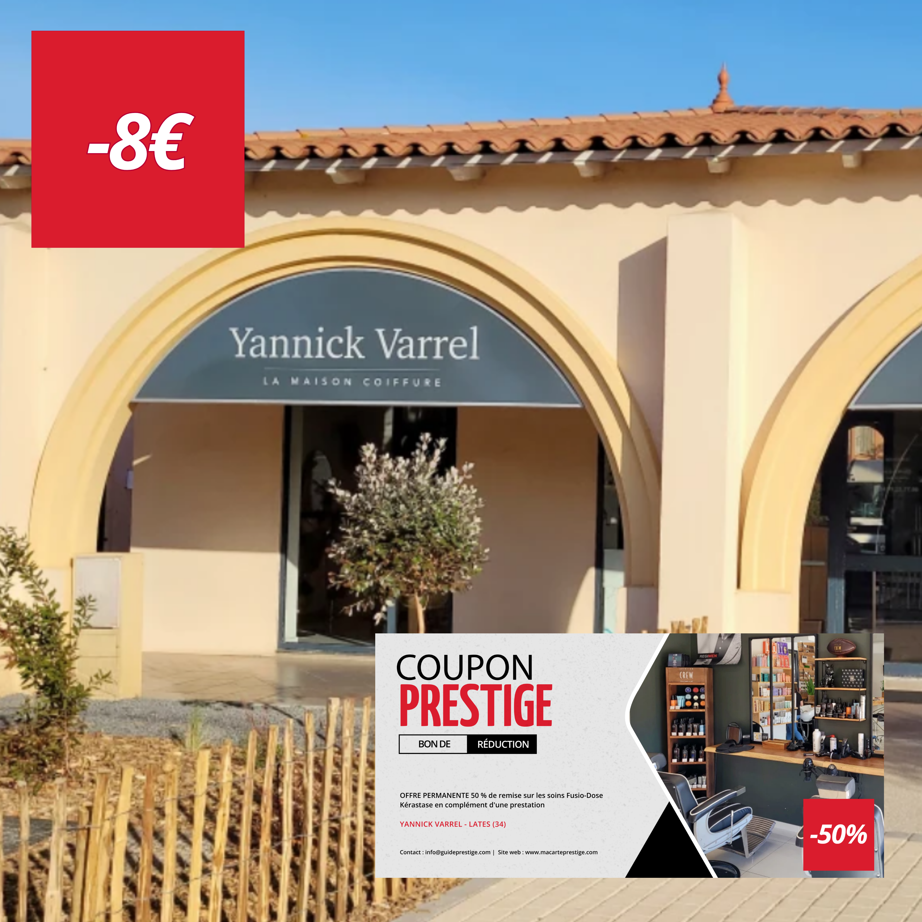 Coupon de réduction : OFFRE PERMANENTE 50 % de remise sur les soins Fusio-Dose Kérastase en complément d'une prestation - Valable chez YANNICK VARREL LA MAISON DE LA COIFFURE - à LATTES (34)
