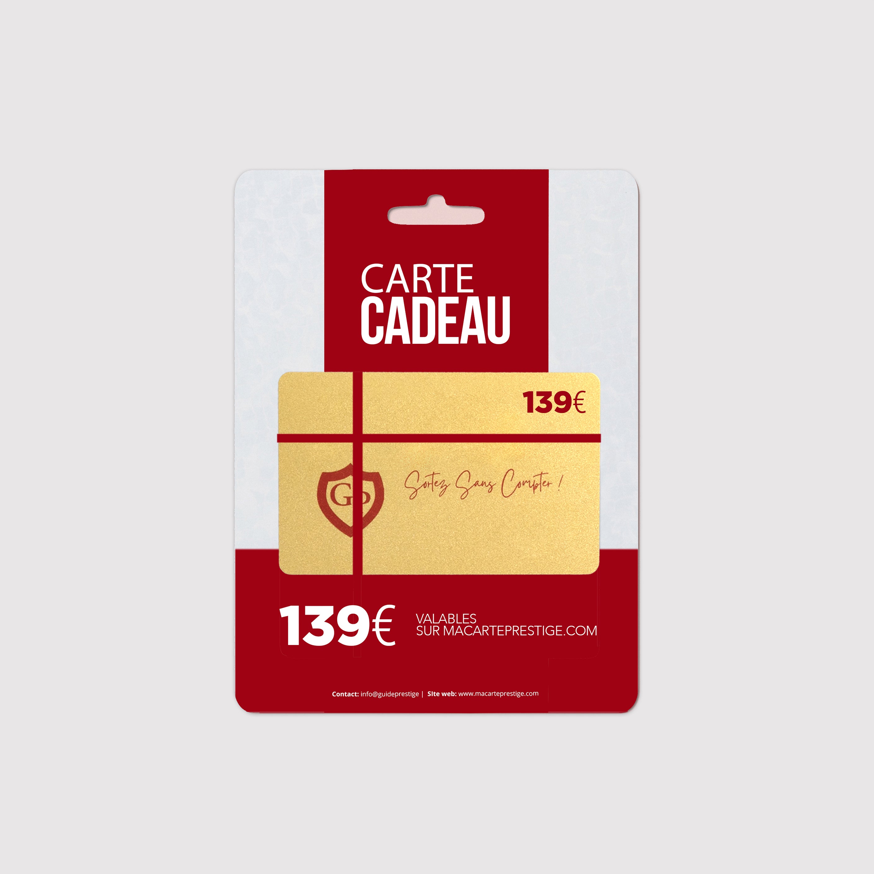 Carte cadeau de 139€ de crédits prépayés utilisables sur le site macarteprestige.com