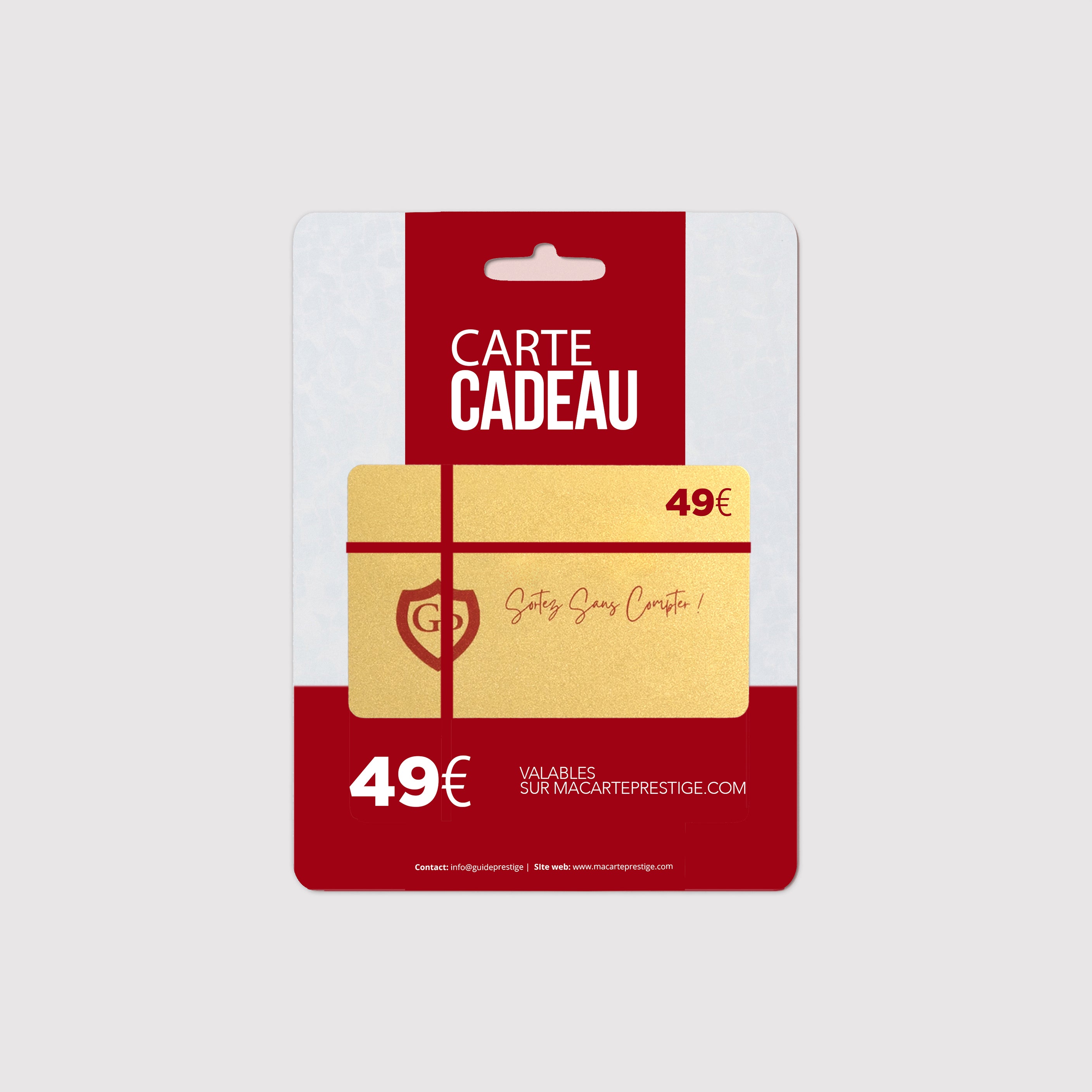 Carte cadeau de 49€ de crédits prépayés utilisables sur le site macarteprestige.com