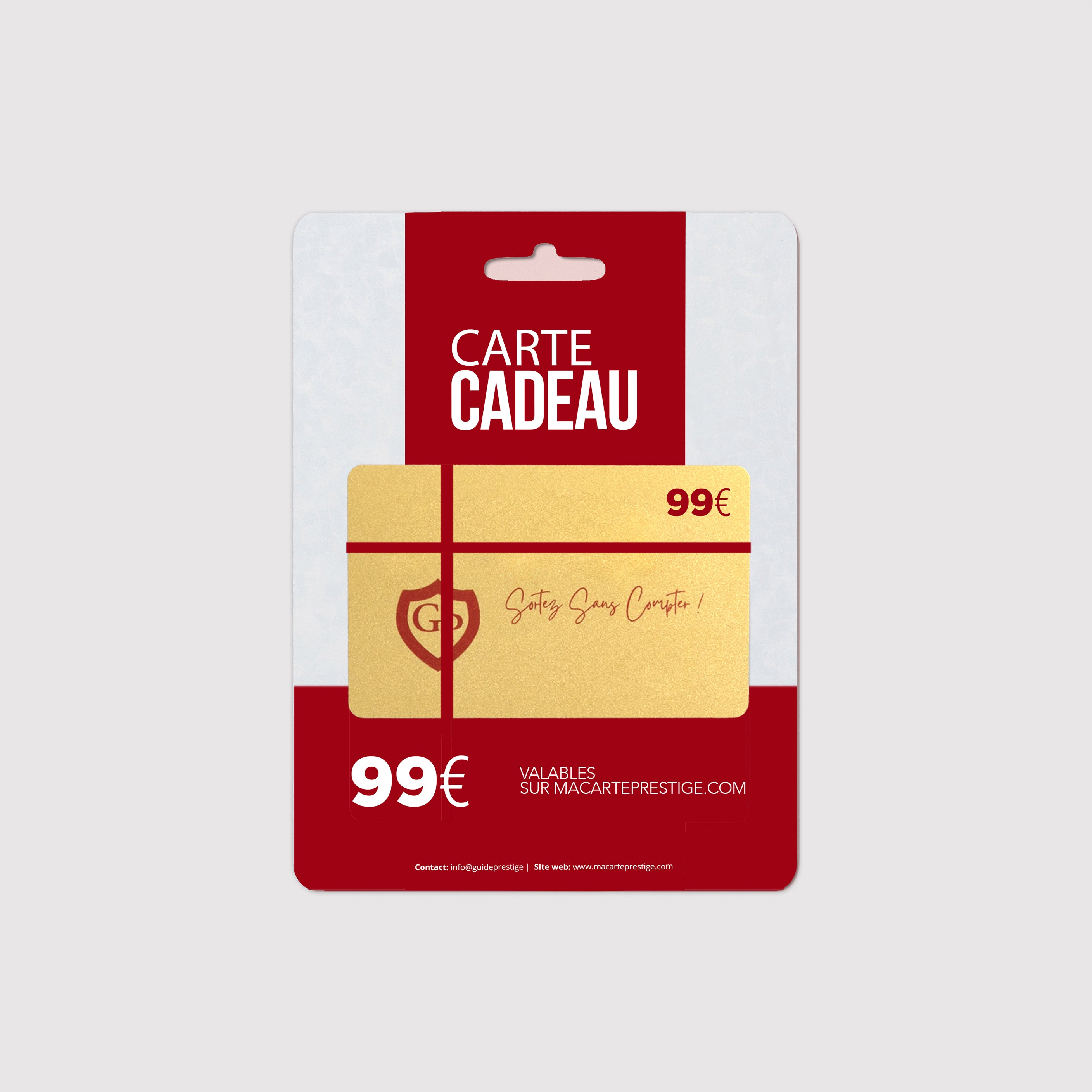 Carte cadeau de 99€ de crédits prépayés utilisables sur le site macarteprestige.com