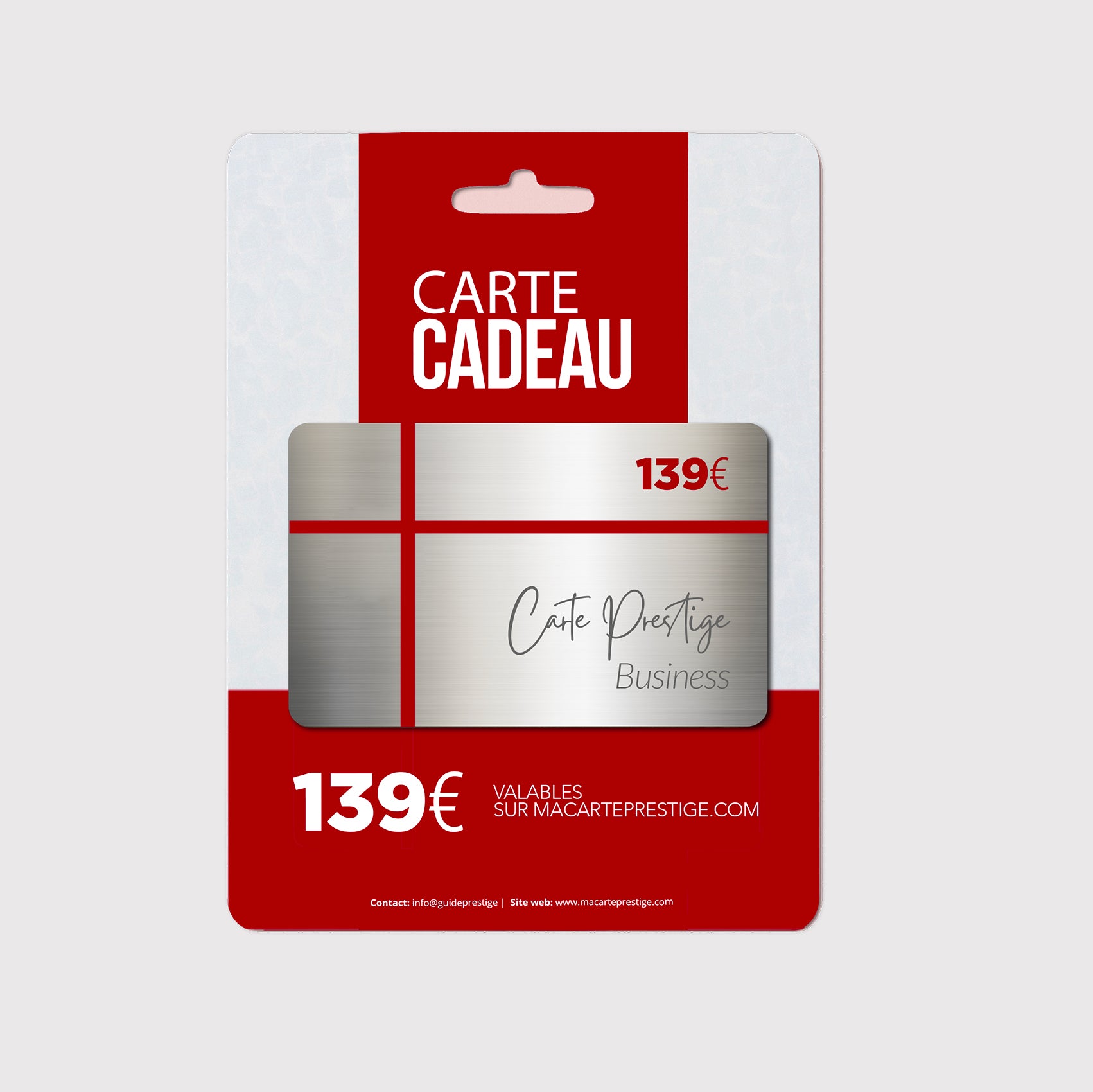 Carte cadeau Business 139€ de crédits prépayés utilisables sur le site macarteprestige.com