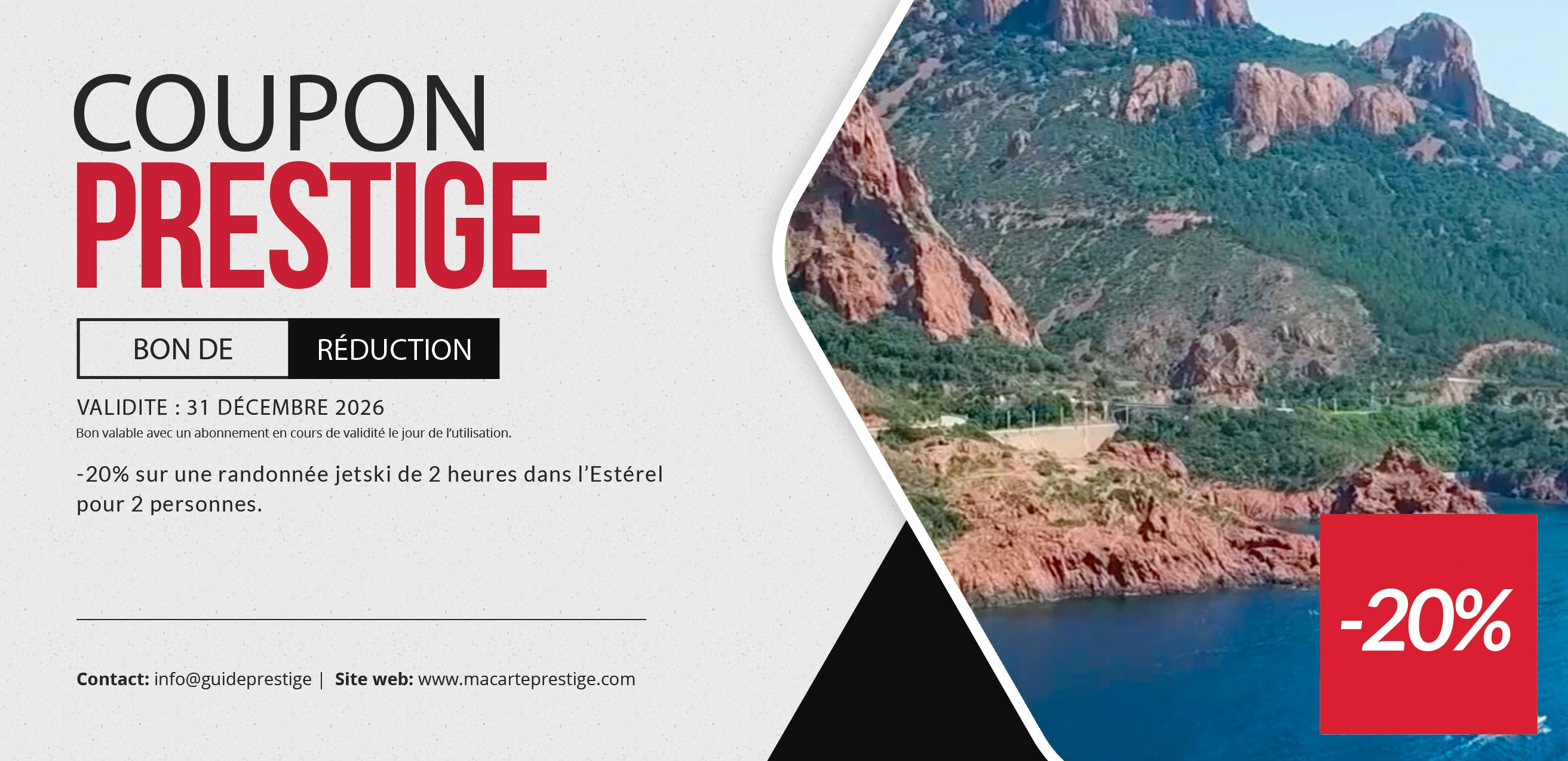 Bon de réduction : 20% de remise sur une randonnée sunset à jetski dans l'Esterel (151€ au lieu de 189€) - Valable chez BAMBOU WATER SPORTS - à FREJUS (83)